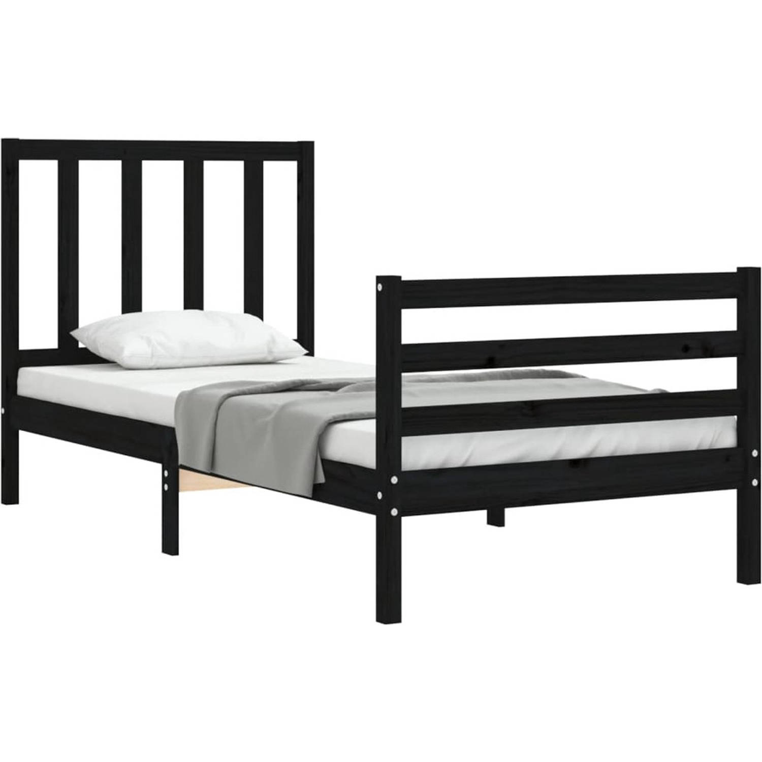 The Living Store Bedframe - Grenenhout - 195.5 x 95.5 x 100 cm - Zwart