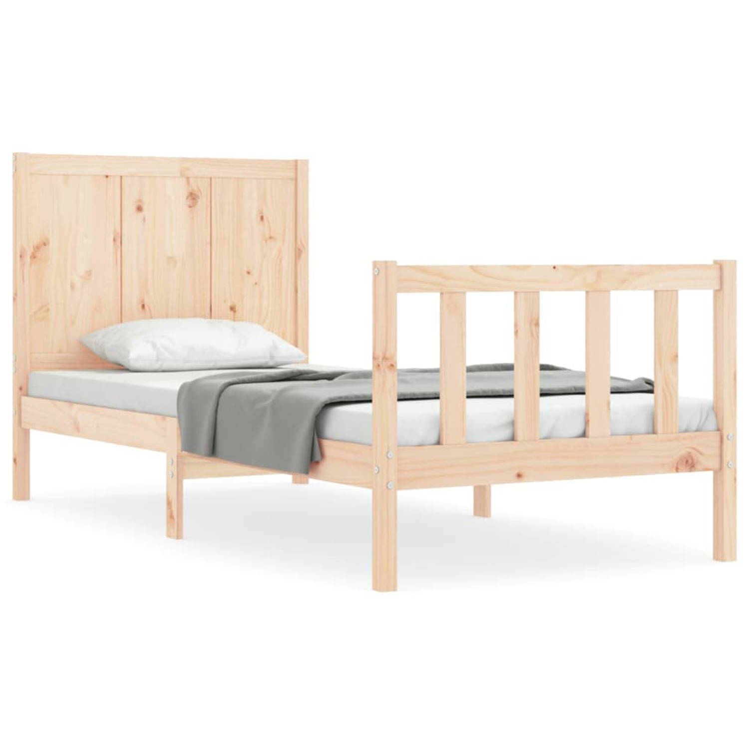 The Living Store Massief Grenenhouten Bedframe - Functioneel - Bed - Afmeting- 205.5 x 95.5 x 100 cm - Ken- Multiplex lattenbodem - The Living Store