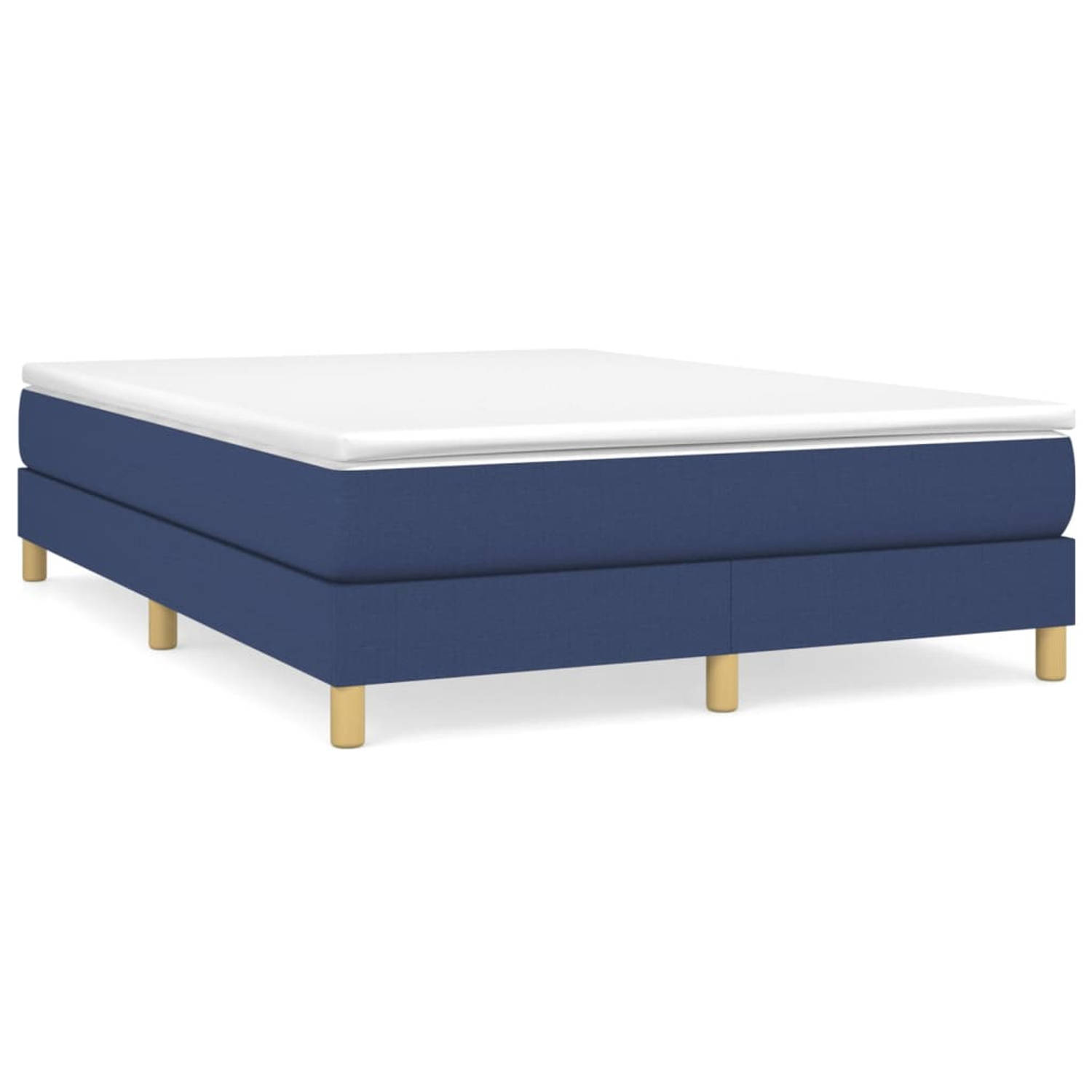 The Living Store Boxspringbed - Blauw - 193 x 140 x 25 cm - Pocketvering matras - Middelharde ondersteuning - Huidvriendelijk topmatras - Multiplex lattenbodem