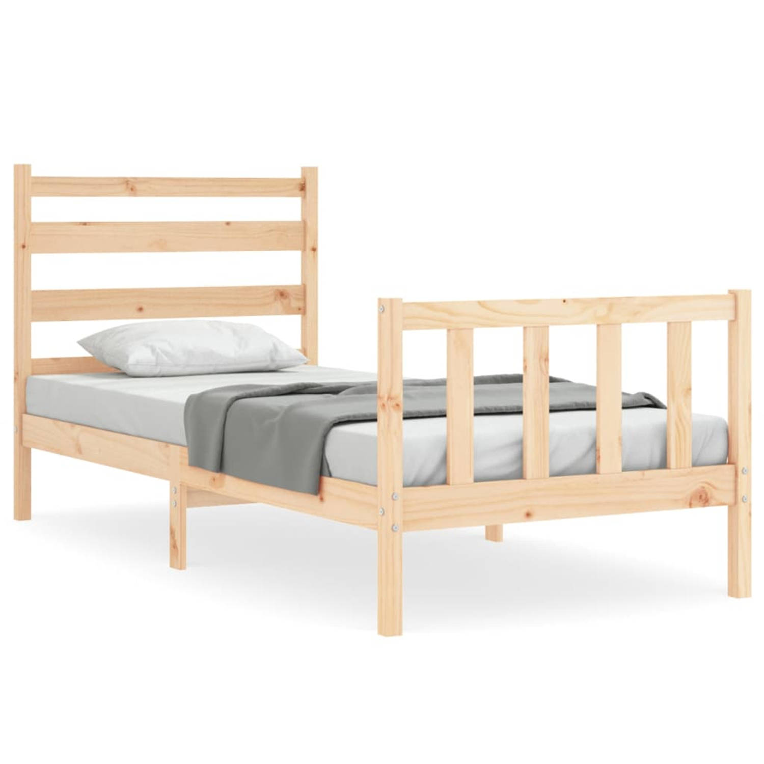 The Living Store Bedframe met hoofdbord massief hout 90x190 cm - Bedframe - Bedframes - Bed - Eenpersoonsbed - Slaapkamermeubel - Houten Bedframe - Houten Bed - Bedbodem - Massief