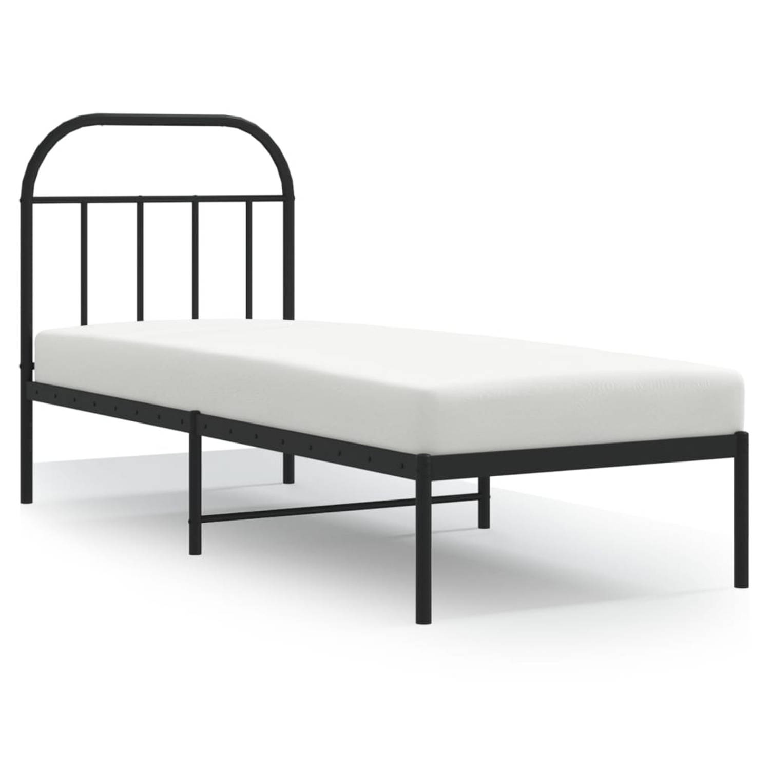 The Living Store Bedframe met hoofdbord metaal zwart 75x190 cm - Bed