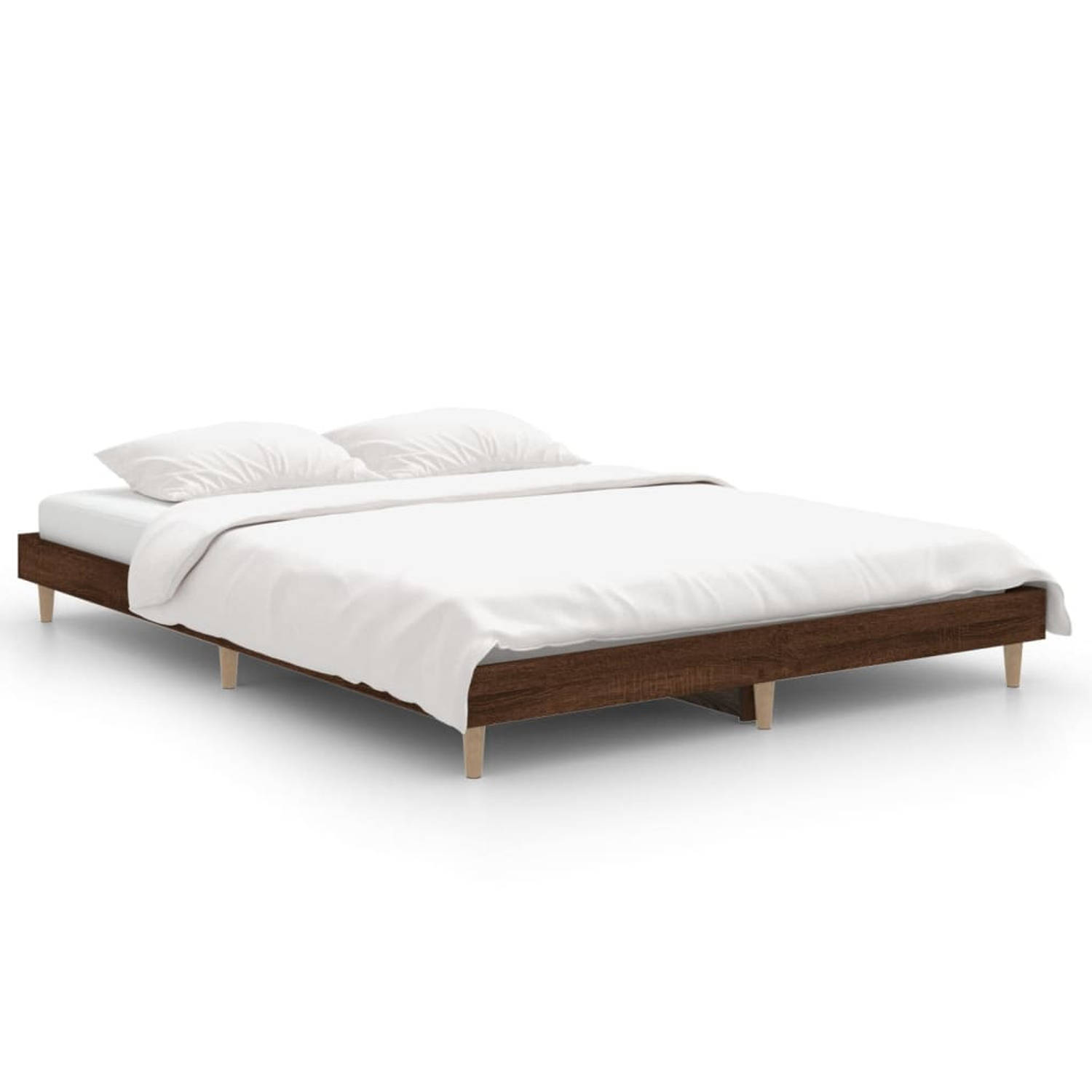 The Living Store Bedframe bewerkt hout bruineikenkleurig 135x190 cm - Bed