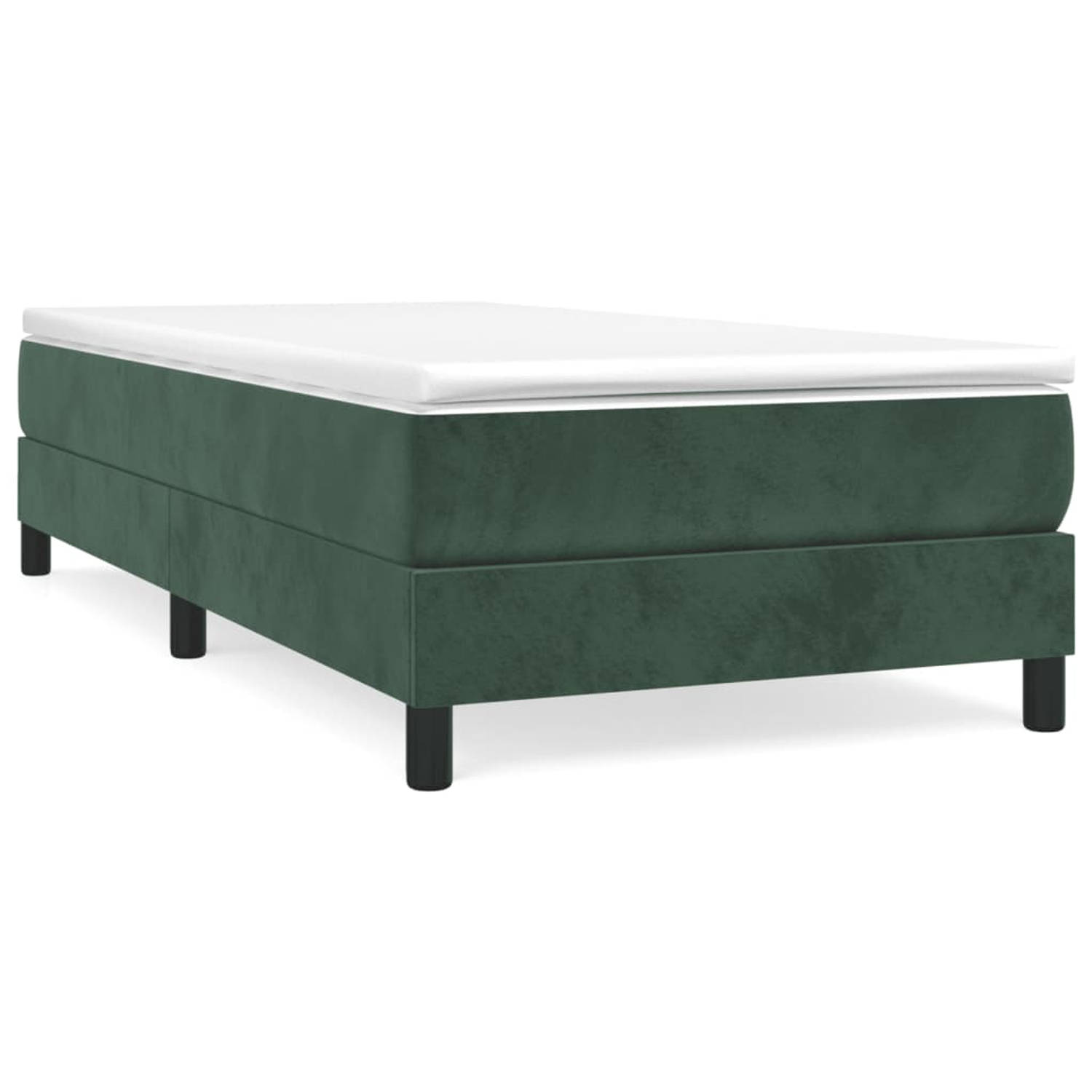 The Living Store Boxspring met matras fluweel donkergroen 80x200 cm - Bed