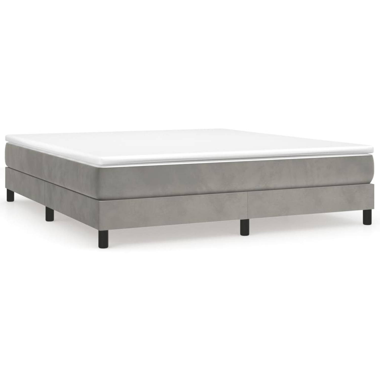 The Living Store Boxspring met matras fluweel lichtgrijs 160x200 cm - Bed