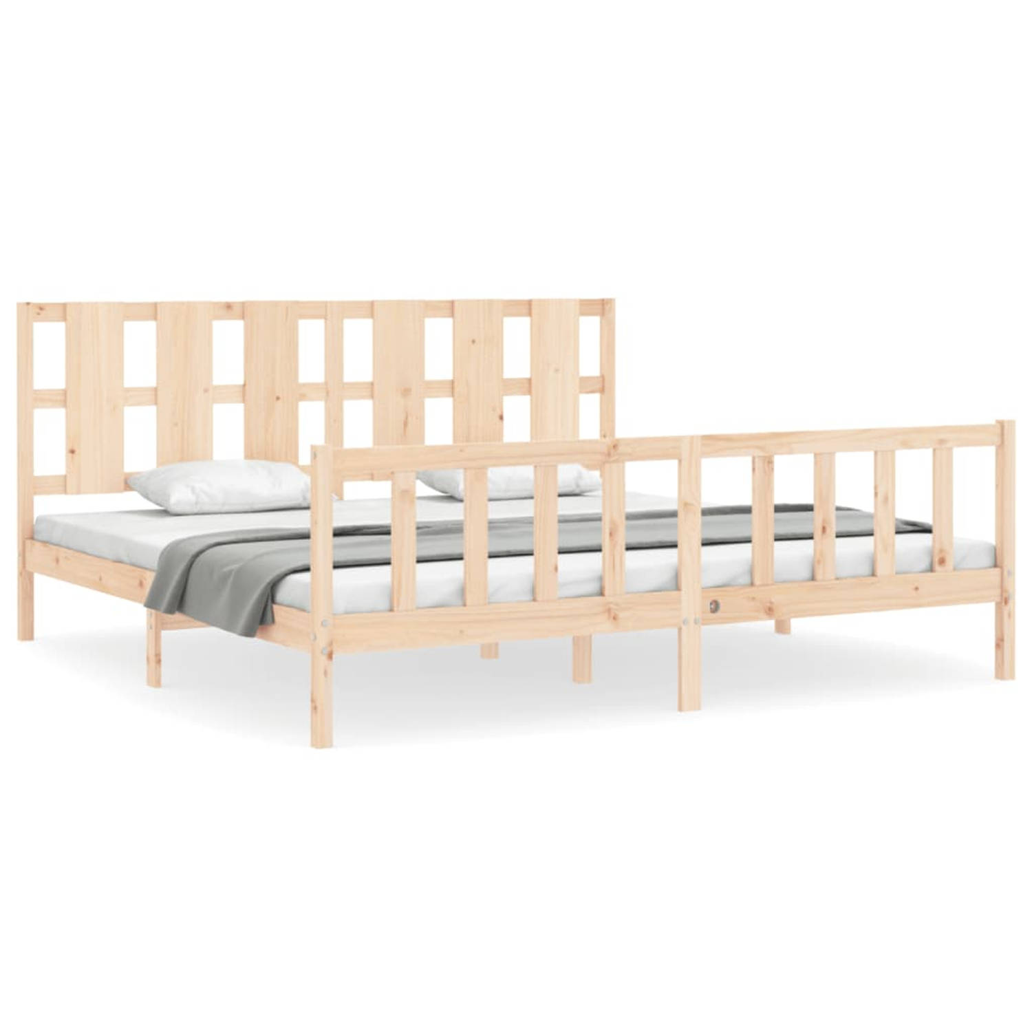 The Living Store Bedframe met hoofdbord massief hout 180x200 cm - Bedframe - Bedframes - Bed - Tweepersoonsbed - Slaapkamermeubel - Houten Bedframe - Houten Bed - Bedbodem - Massie