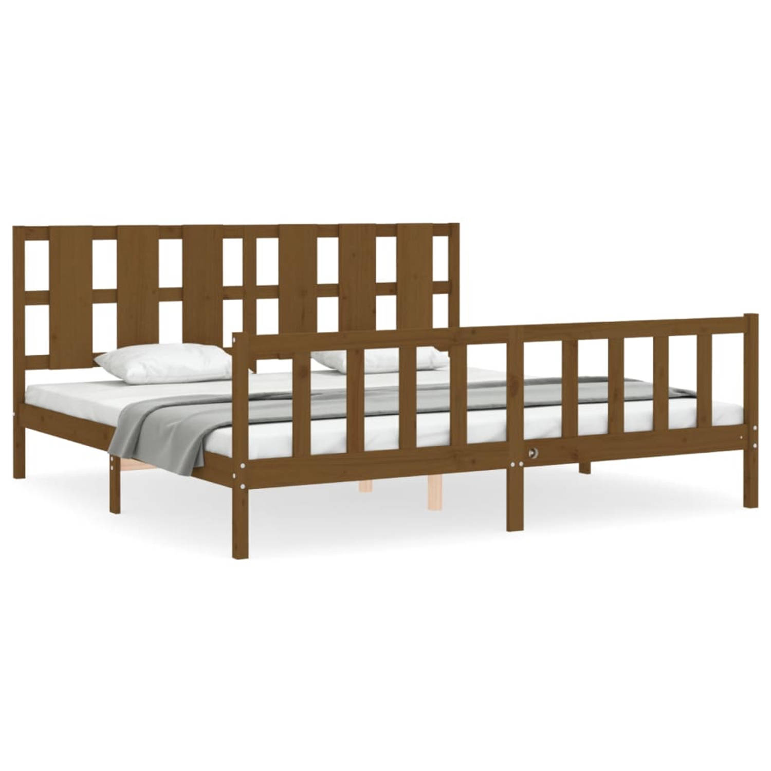 The Living Store Bedframe met hoofdbord massief hout honingbruin 180x200 cm - Bedframe - Bedframes - Bed - Tweepersoonsbed - Slaapkamermeubel - Houten Bedframe - Houten Bed - Bedbo