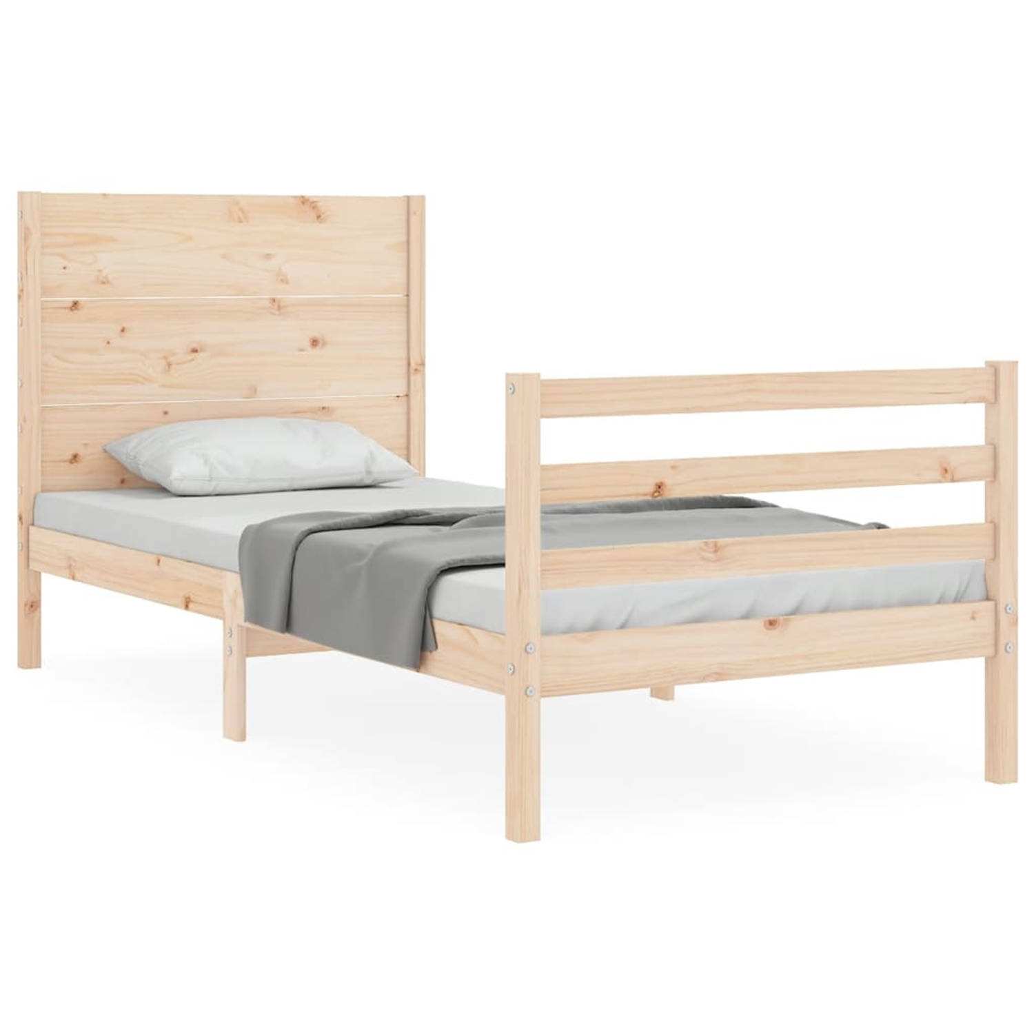 The Living Store Bedframe met hoofdbord massief hout 90x200 cm - Bedframe - Bedframes - Bed - Eenpersoonsbed - Slaapkamermeubel - Houten Bedframe - Houten Bed - Bedbodem - Massief