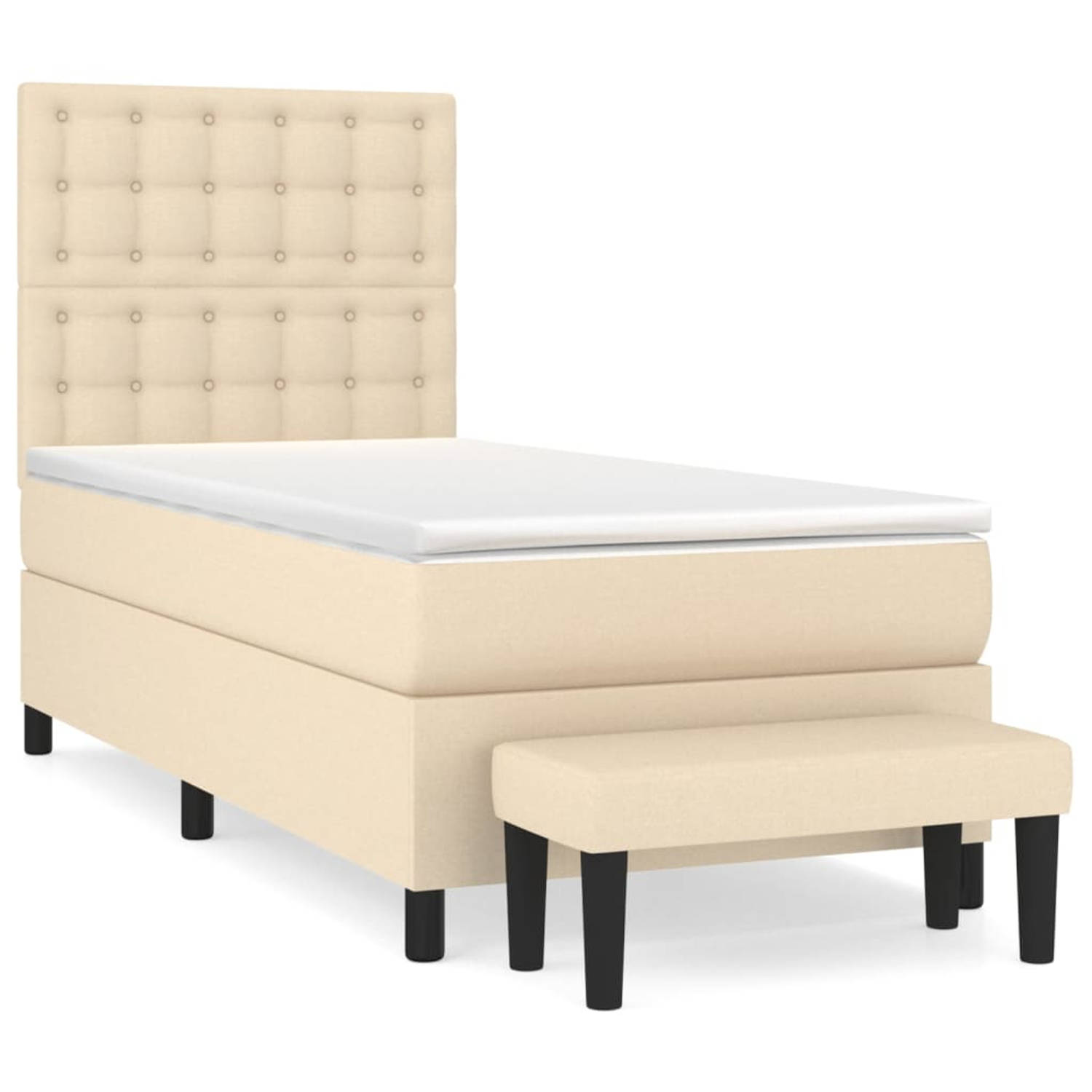The Living Store Boxspring Bed - Crème - 203 x 90 x 118/128 cm - Verstelbaar hoofdbord - Pocketvering matras -