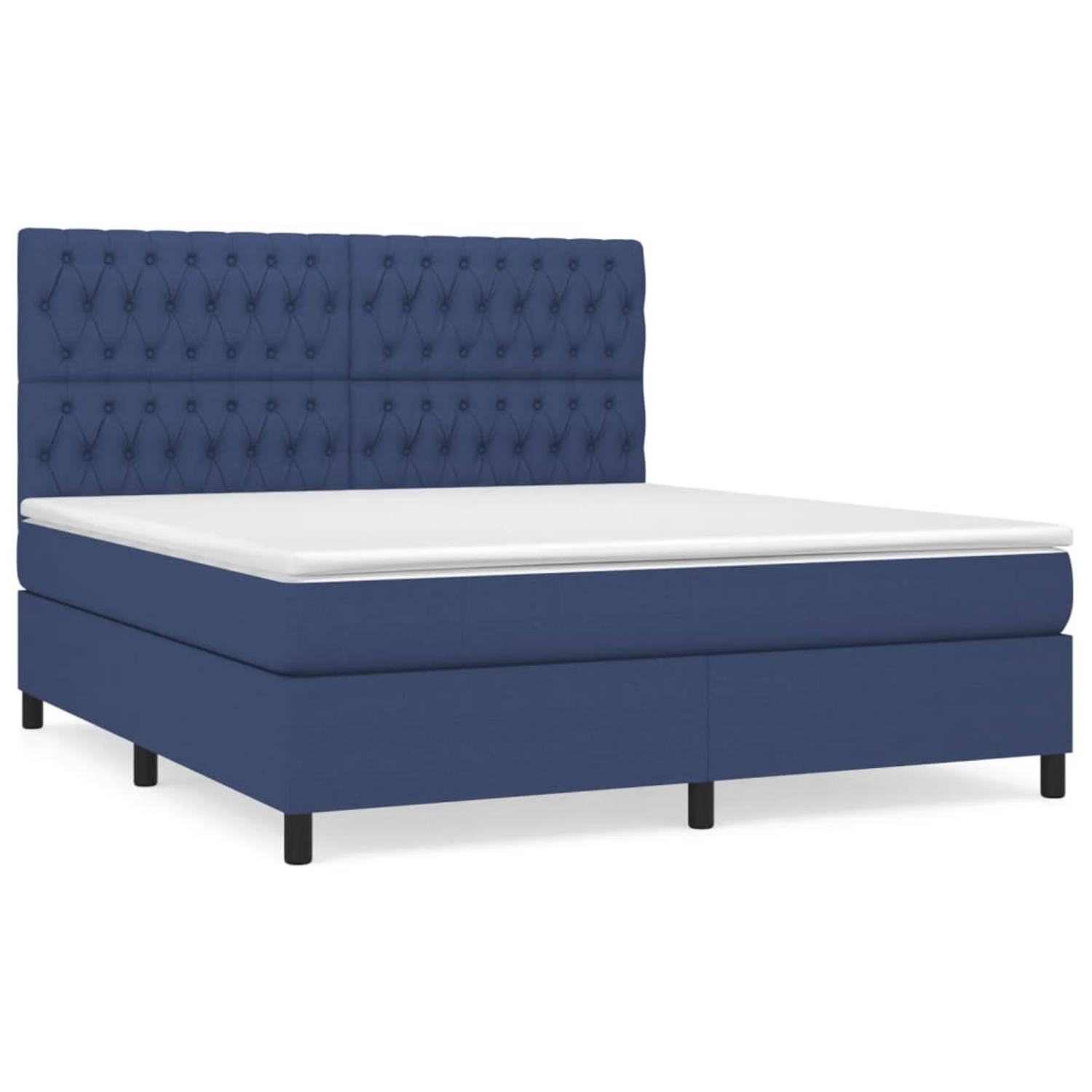 The Living Store Boxspringbed Blauw - 203 x 180 x 118/128 cm - Pocketvering Matras - Comfortabele Ondersteuning - Huidvriendelijk Topmatras