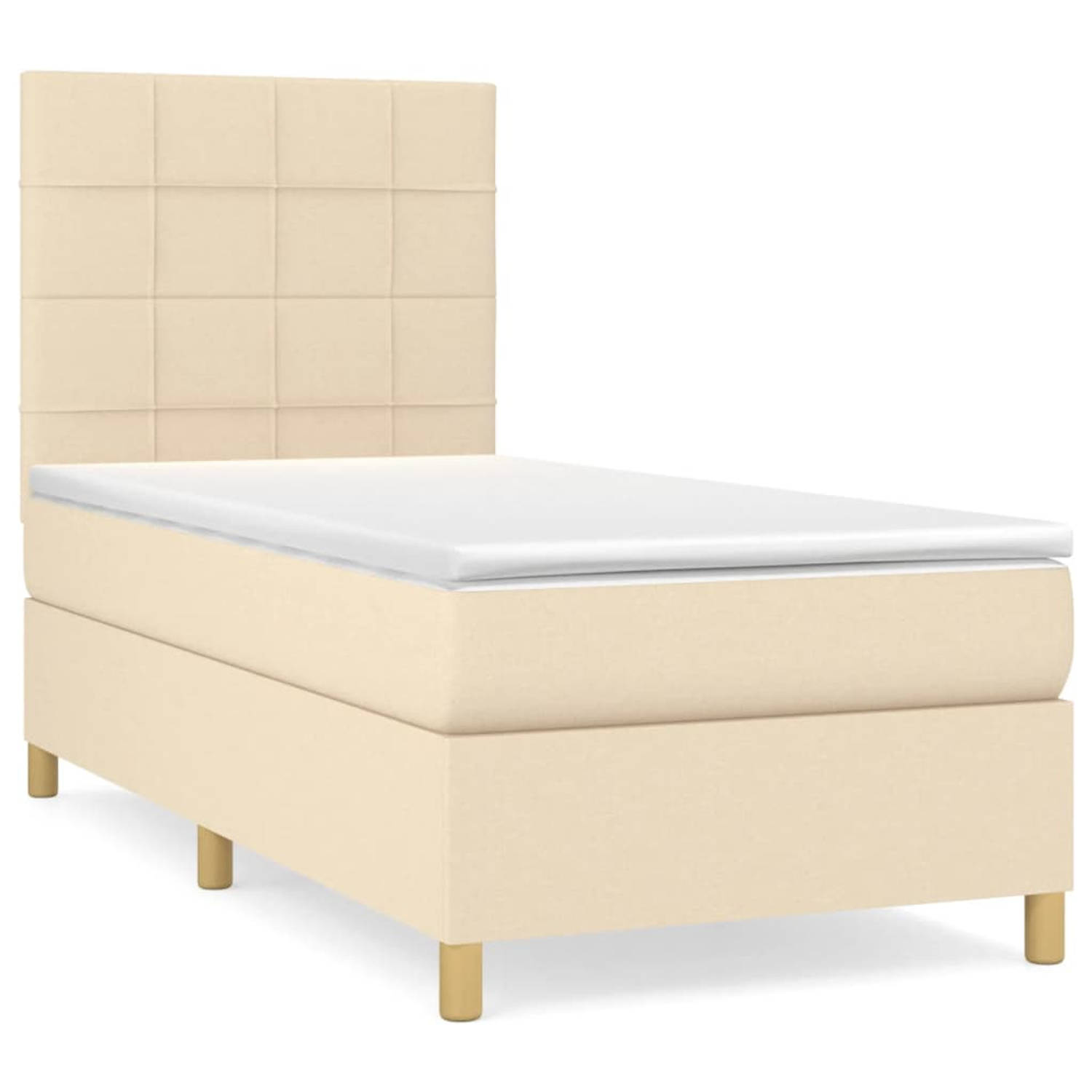 The Living Store Bed Crème - 203 x 90 x 118/128 cm - Pocketvering - Middelharde ondersteuning