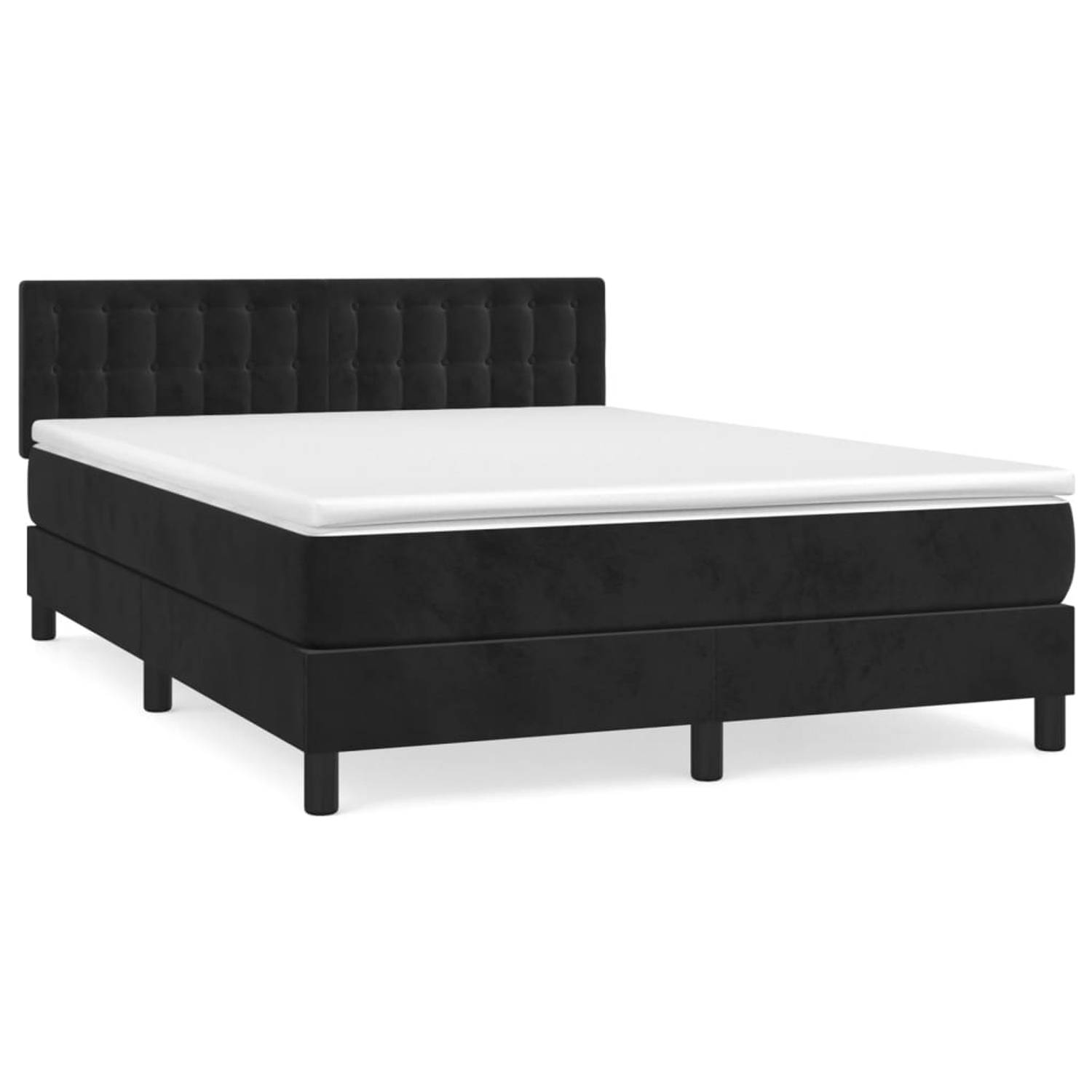 The Living Store Boxspring met matras fluweel zwart 140x190 cm - Bed