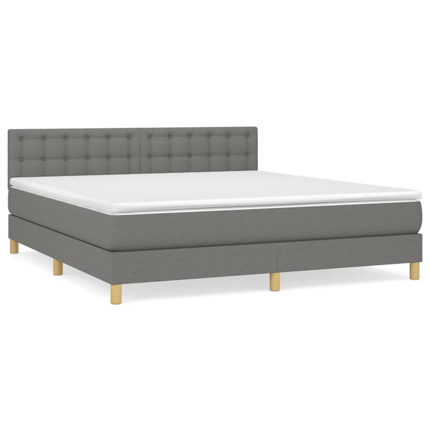 The Living Store Boxspring met matras stof donkergrijs 180x200 cm - Bed