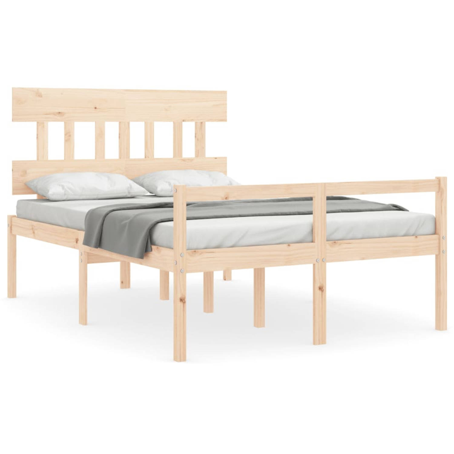 The Living Store Bedframe met hoofdbord massief hout 140x190 cm - Bedframe - Bedframes - Bed - Tweepersoonsbed - Slaapkamermeubel - Houten Bedframe - Houten Bed - Bedbodem - Massie