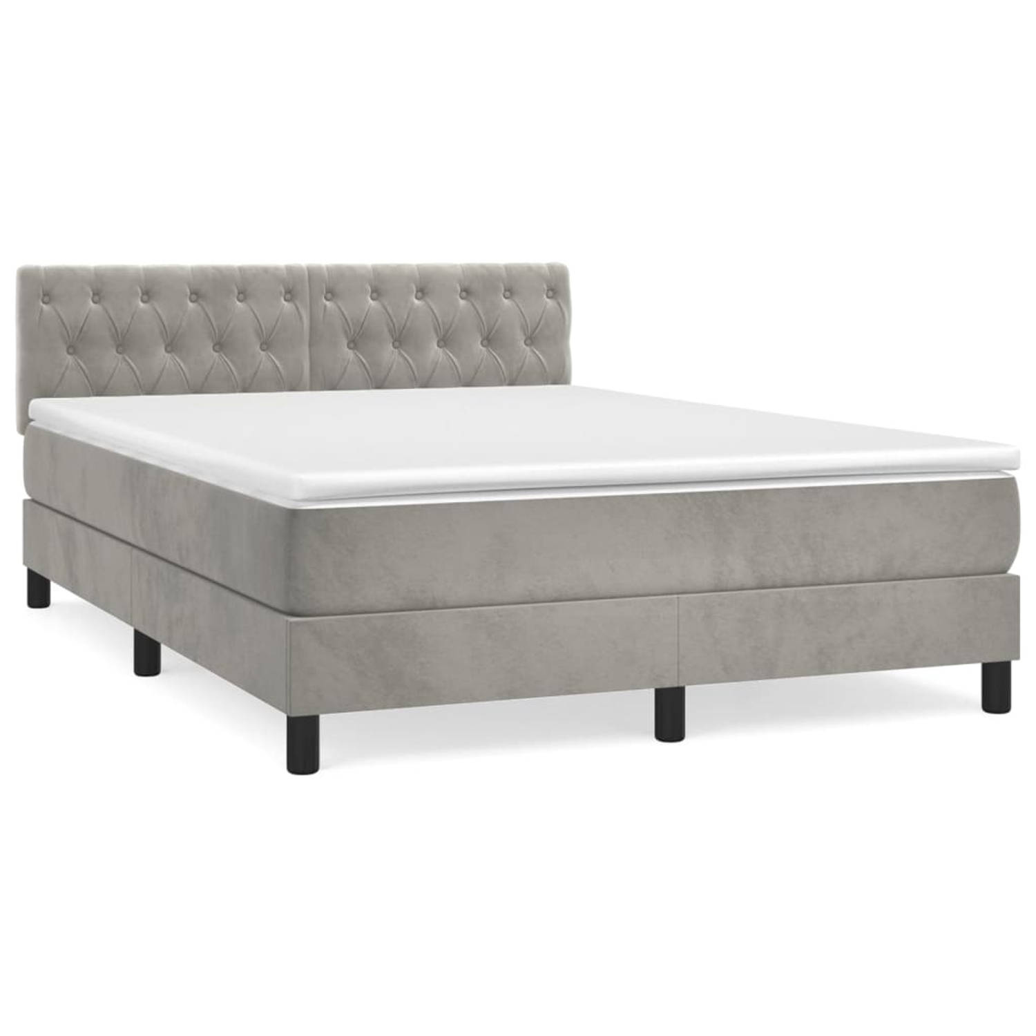 The Living Store Boxspring met matras fluweel lichtgrijs 140x190 cm - Bed