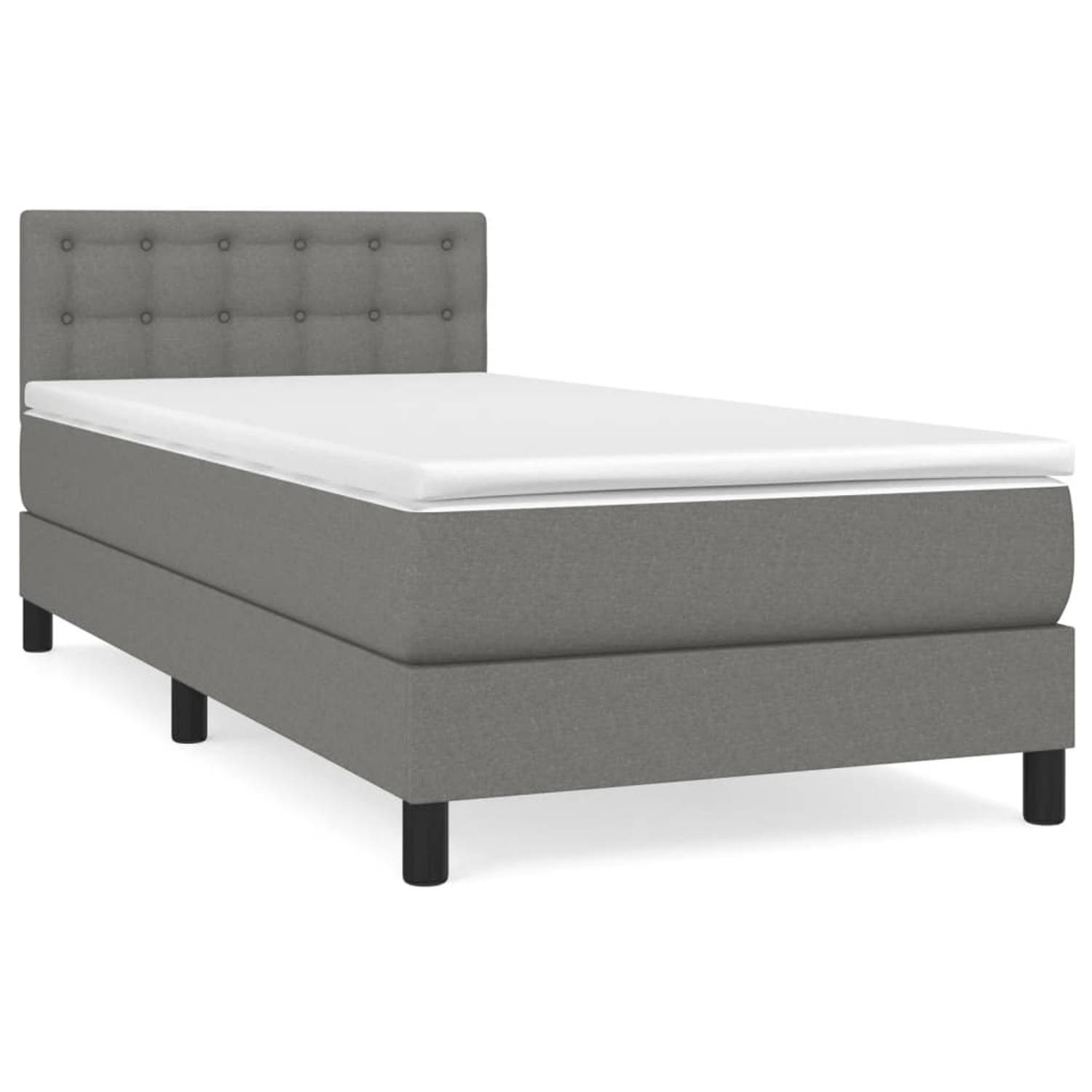 The Living Store Boxspringbed - Donkergrijs - 203 x 100 x 78/88 cm - Pocketvering matras - Middelharde ondersteuning - Huidvriendelijk topmatras - Inclusief montagehandleiding