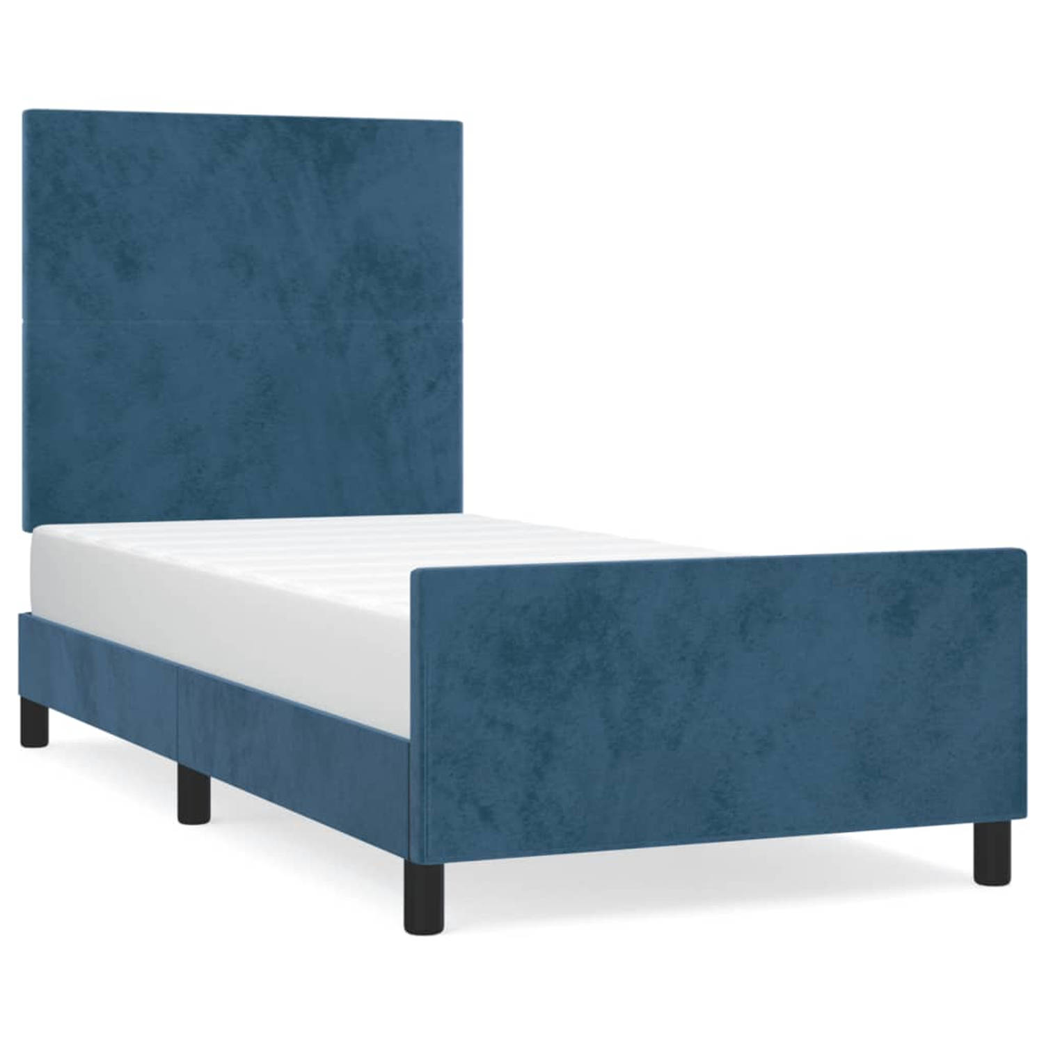 The Living Store Bedframe met hoofdeinde fluweel donkerblauw 90x190 cm - Bed