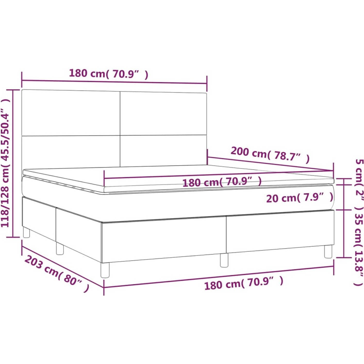 The Living Store Boxspringbed - Crème Kunstleer - 203x180x118/128 cm - Verstelbaar hoofdbord - Pocketvering matras - Middelharde ondersteuning - Huidvriendelijk topmatras - Inclusi