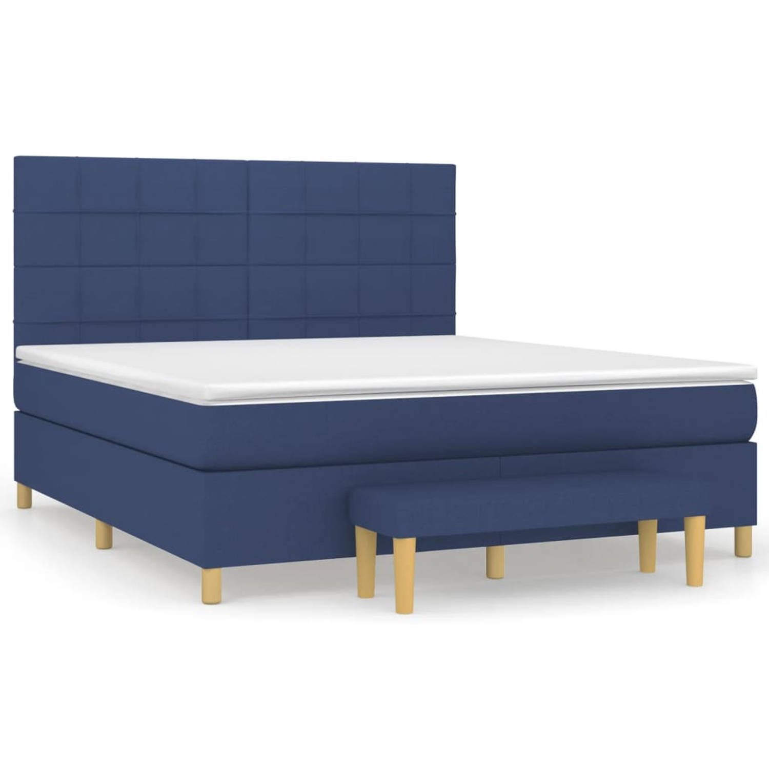 The Living Store Boxspringbed - Blauw - 203 x 160 x 118/128 cm - Duurzaam - verstelbaar hoofdbord - comfortabel - pocketvering - middelharde ondersteuning - huidvriendelijk topmatr