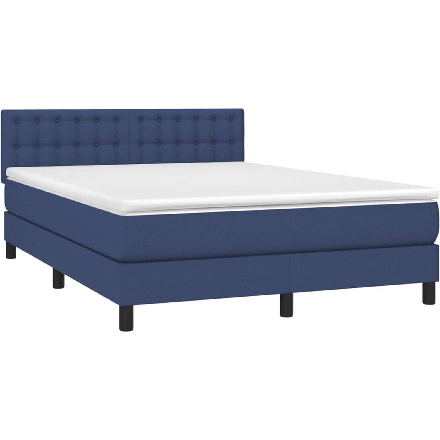 The Living Store Boxspring Bed - blauw - 140 x 190 cm - LED-verlichting