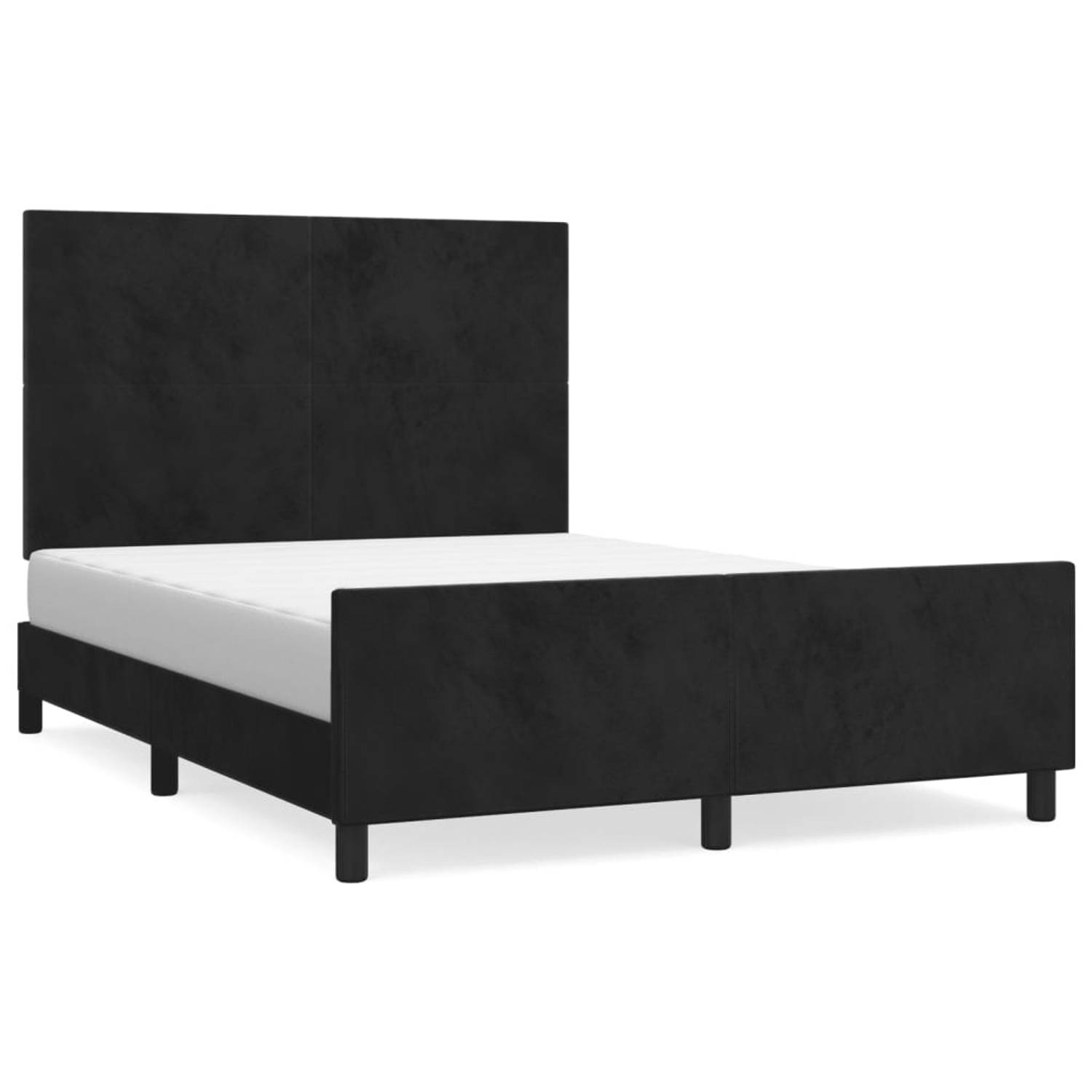 The Living Store Bedframe met hoofdeinde fluweel zwart 140x190 cm - Bed
