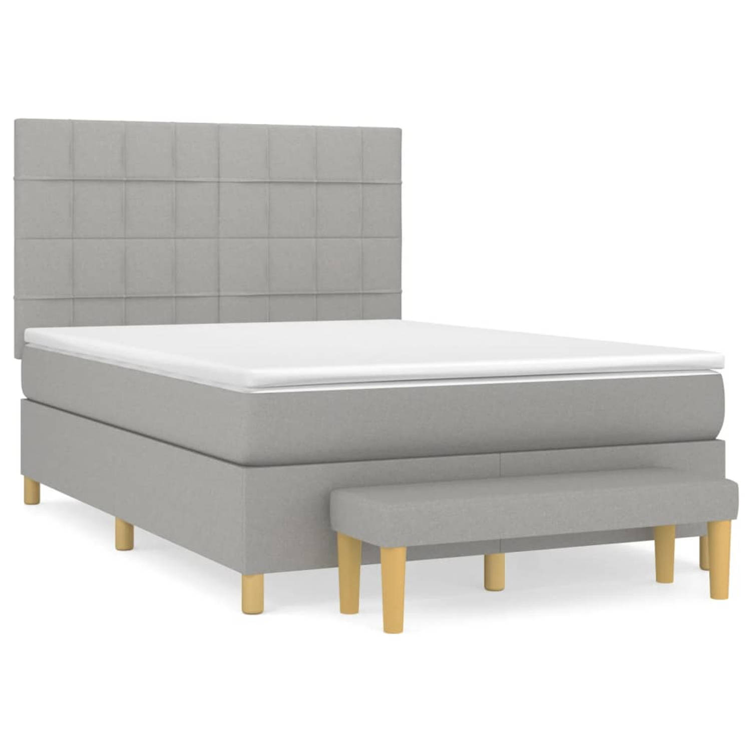 The Living Store Boxspring Bed - Lichtgrijs - 193 x 144 x 118/128 cm (L x B x H) - Met verstelbaar hoofdbord - Pocketvering matras - Middelharde ondersteuning - Huidvriendelijk top