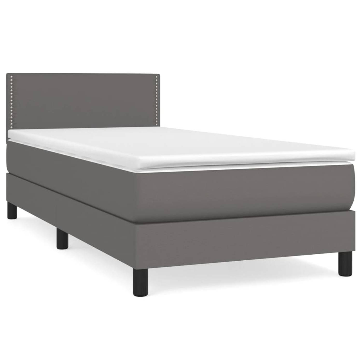 The Living Store Boxspring met matras kunstleer grijs 90x200 cm - Boxspring - Boxsprings - Bed - Slaapmeubel - Boxspringbed - Boxspring Bed - Tweepersoonsbed - Bed Met Matras - Bed