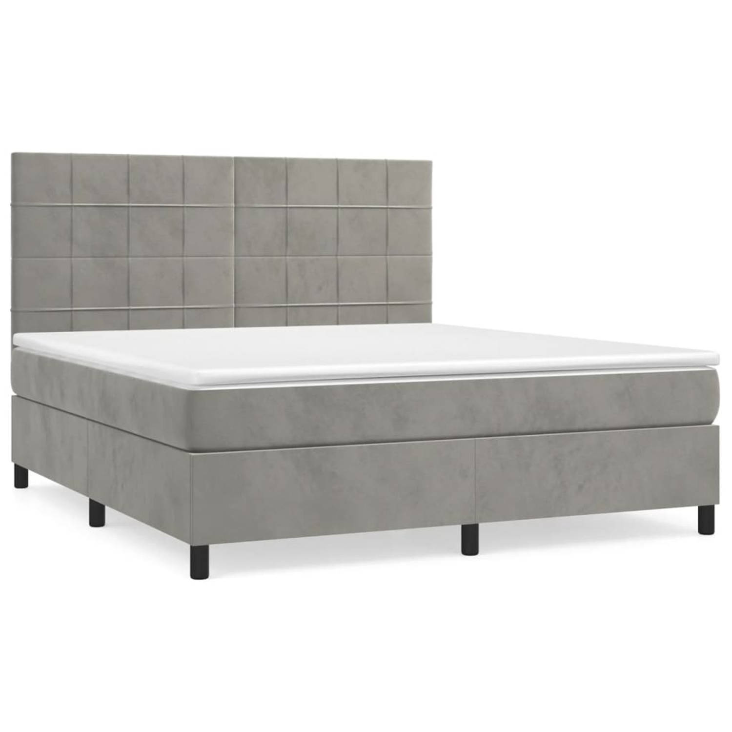 The Living Store Boxspring met matras fluweel lichtgrijs 180x200 cm - Bed