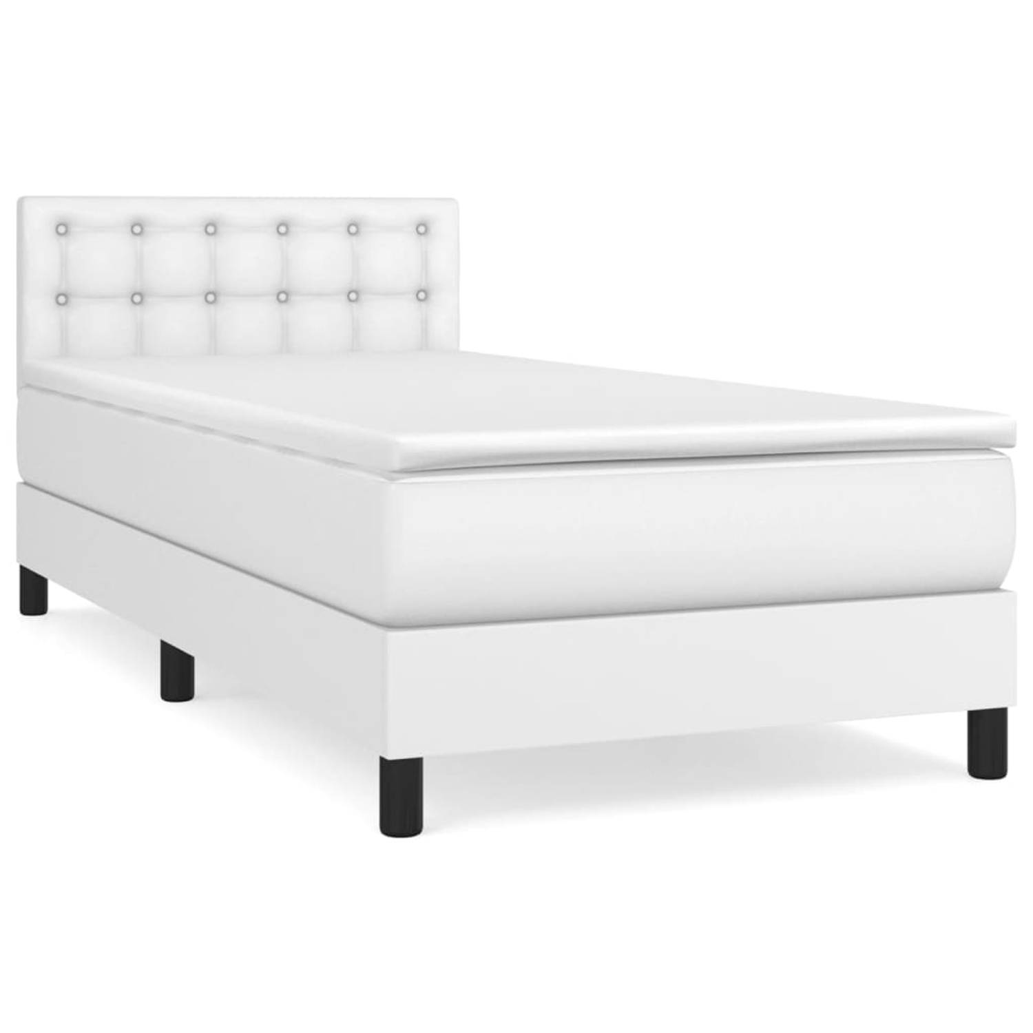 The Living Store Boxspring met matras kunstleer wit 90x190 cm - Bed