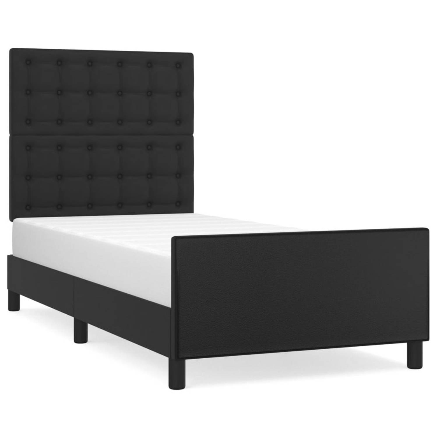 The Living Store Bedframe met hoofdbord kunstleer zwart 90x200 cm - Bed