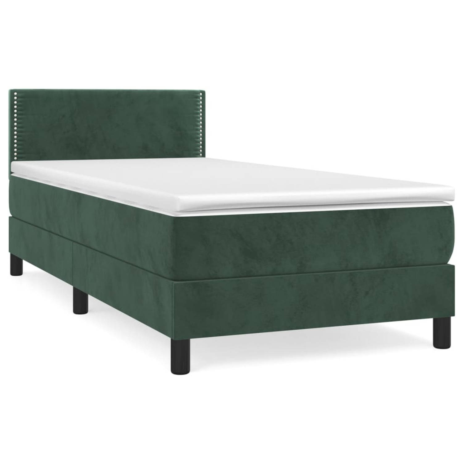 The Living Store Boxspringbed - Donkergroen Fluweel - 203x80x78/88 cm - Pocketvering matras - Middelharde ondersteuning - Huidvriendelijk topmatras - 1x bedframe - 1x hoofdeind - 1