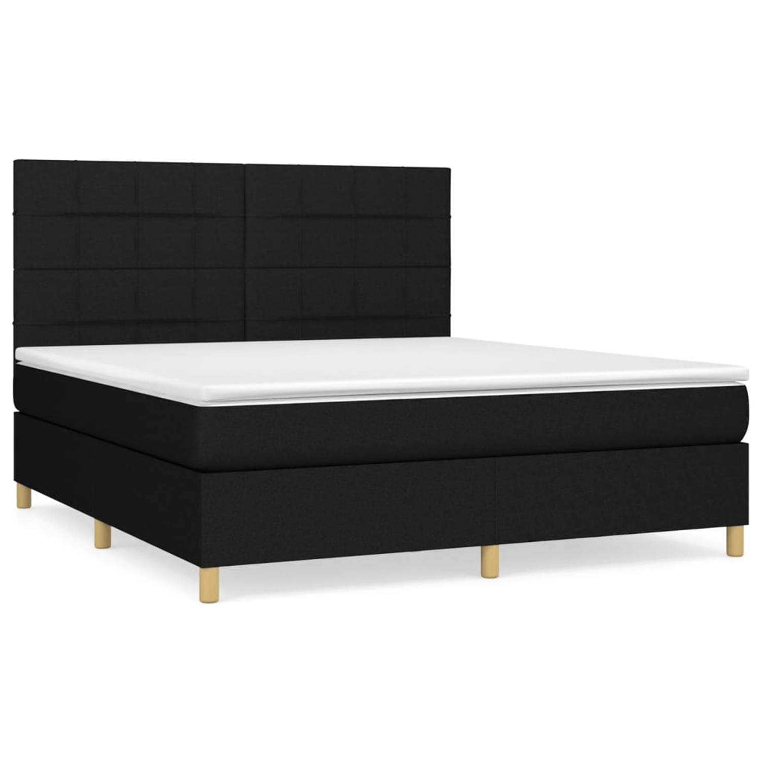 The Living Store Boxspring met matras stof zwart 180x200 cm - Bed