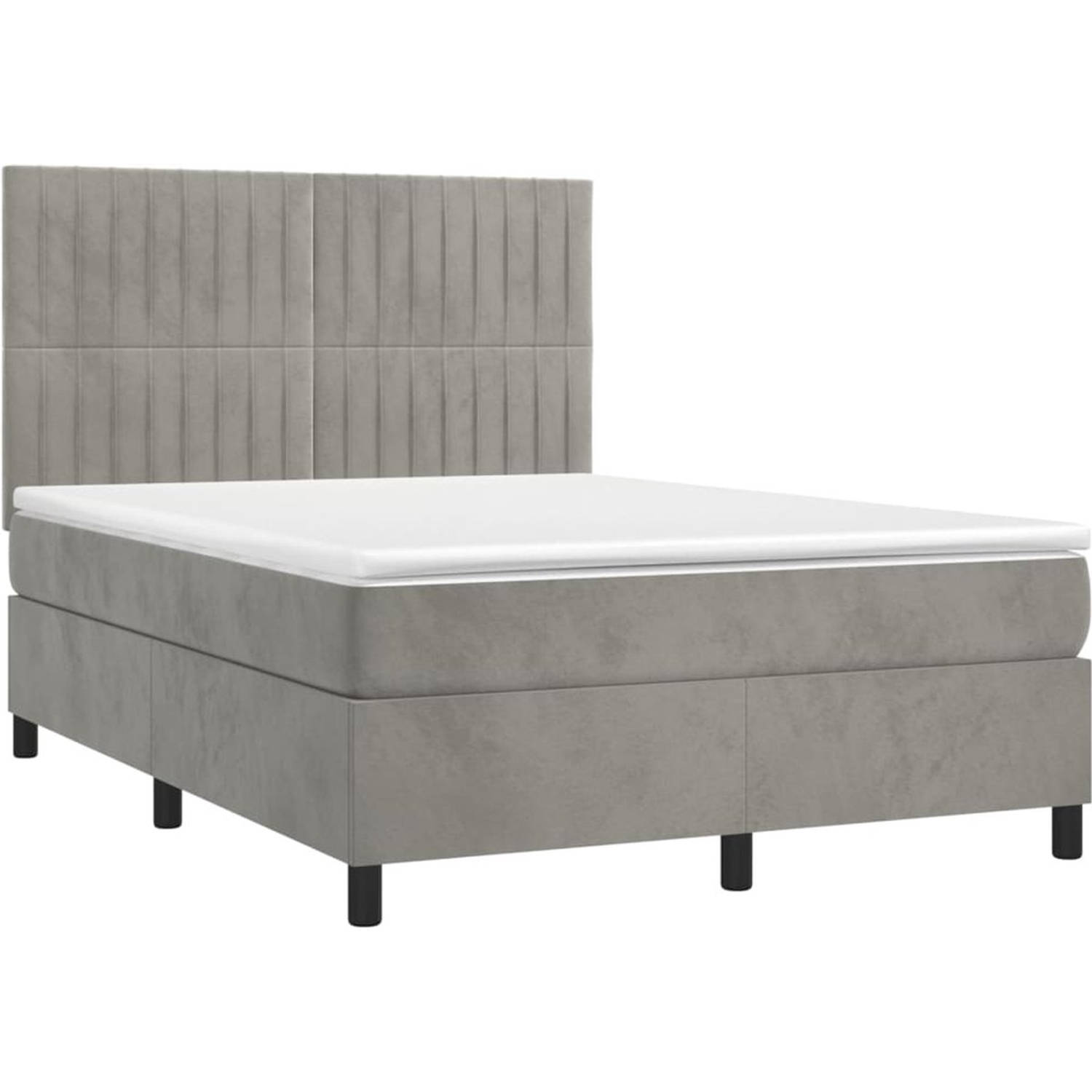 The Living Store Boxspringbed - Lichtgrijs fluweel - Pocketvering - Middelharde ondersteuning - Huidvriendelijke topmatras - 193x144x118/128 cm