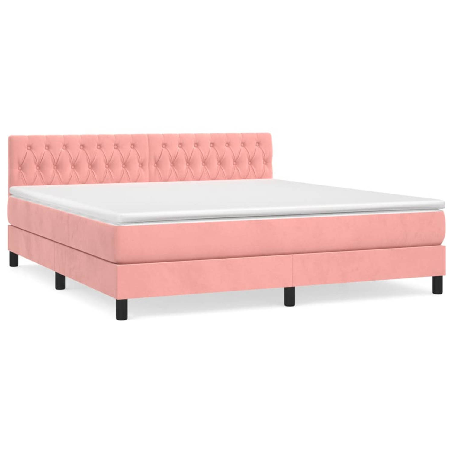 The Living Store Bedframe - Roze Stof - 203 x 180 x 78/88 cm - Pocketvering Matras - 180 x 200 x 20 cm - Bedtopmatras - 180 x 200 x 5 cm