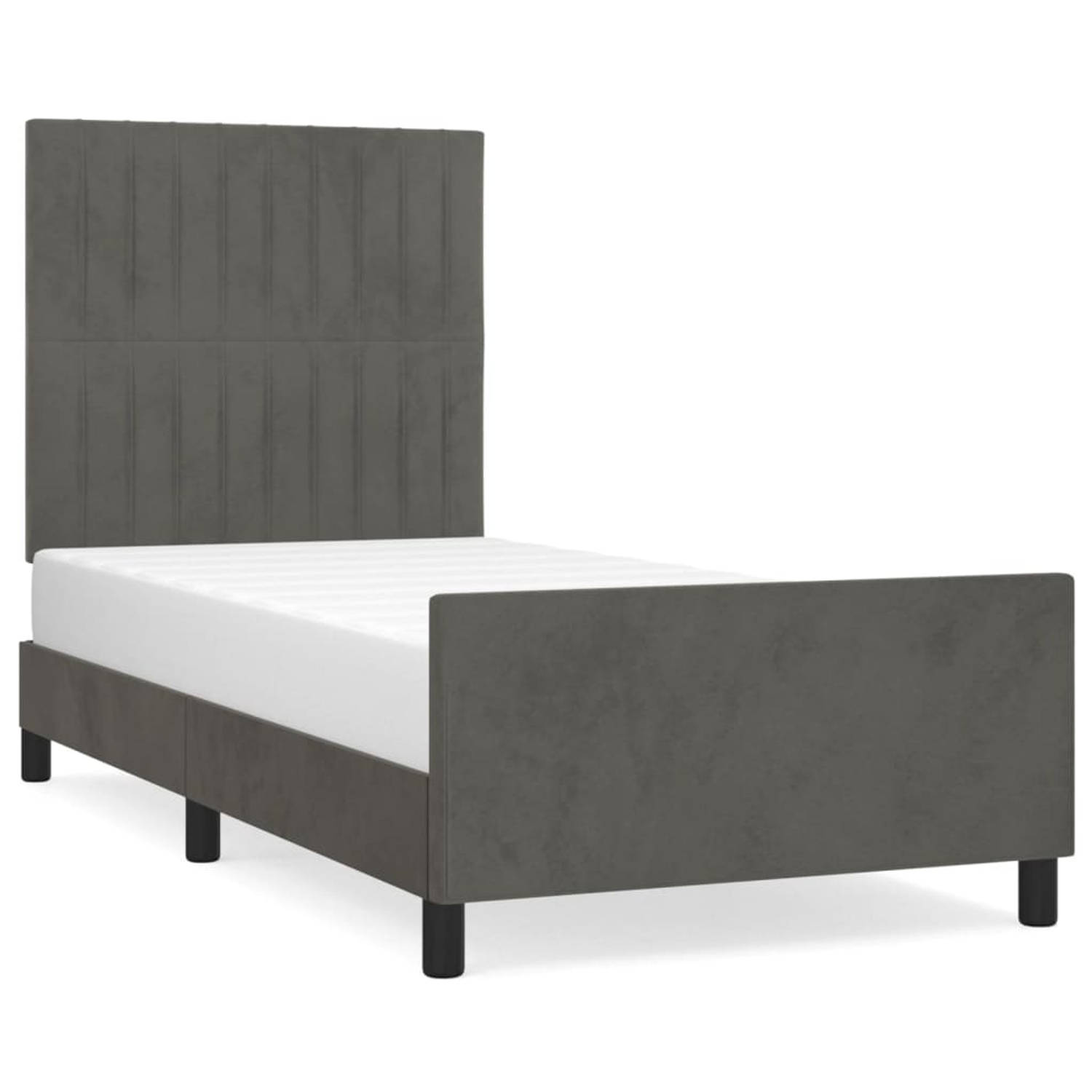 The Living Store Bedframe met hoofdeinde fluweel donkergrijs 90x190 cm - Bed