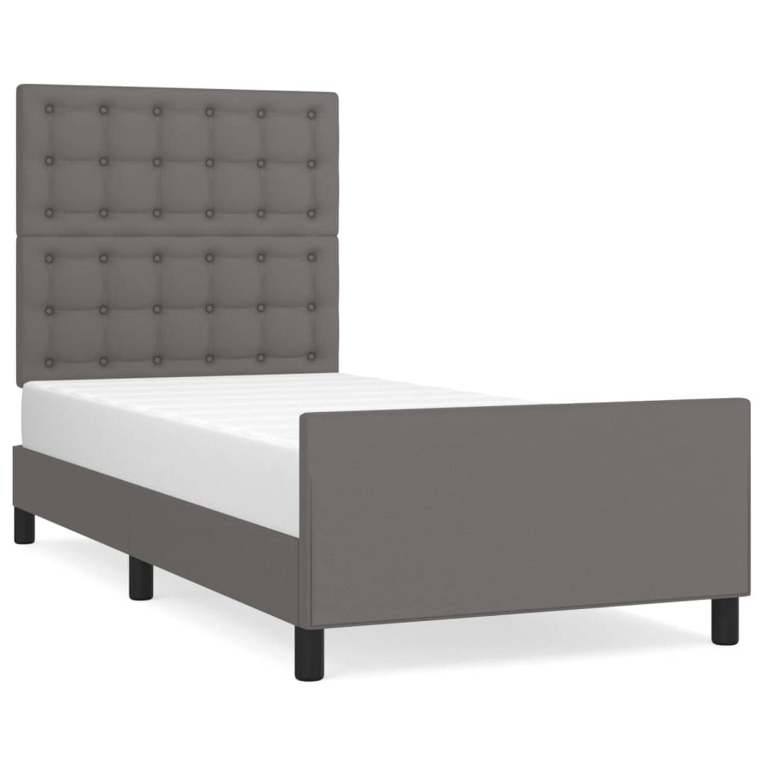 The Living Store Bedframe - Grijs kunstleren bedframe met verstelbaar hoofdeinde - 193 x 93 x 118/128 cm - geschikt voor 90 x 190 cm matras