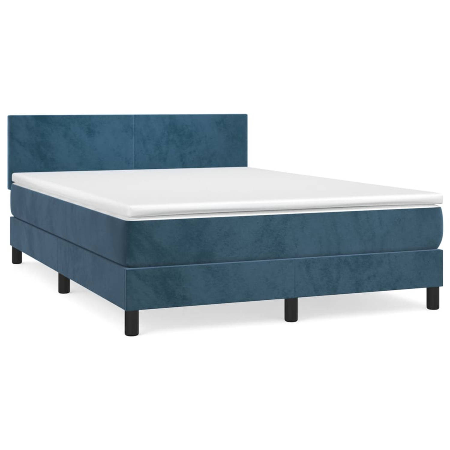 The Living Store Boxspring met matras fluweel donkerblauw 140x190 cm - Bed