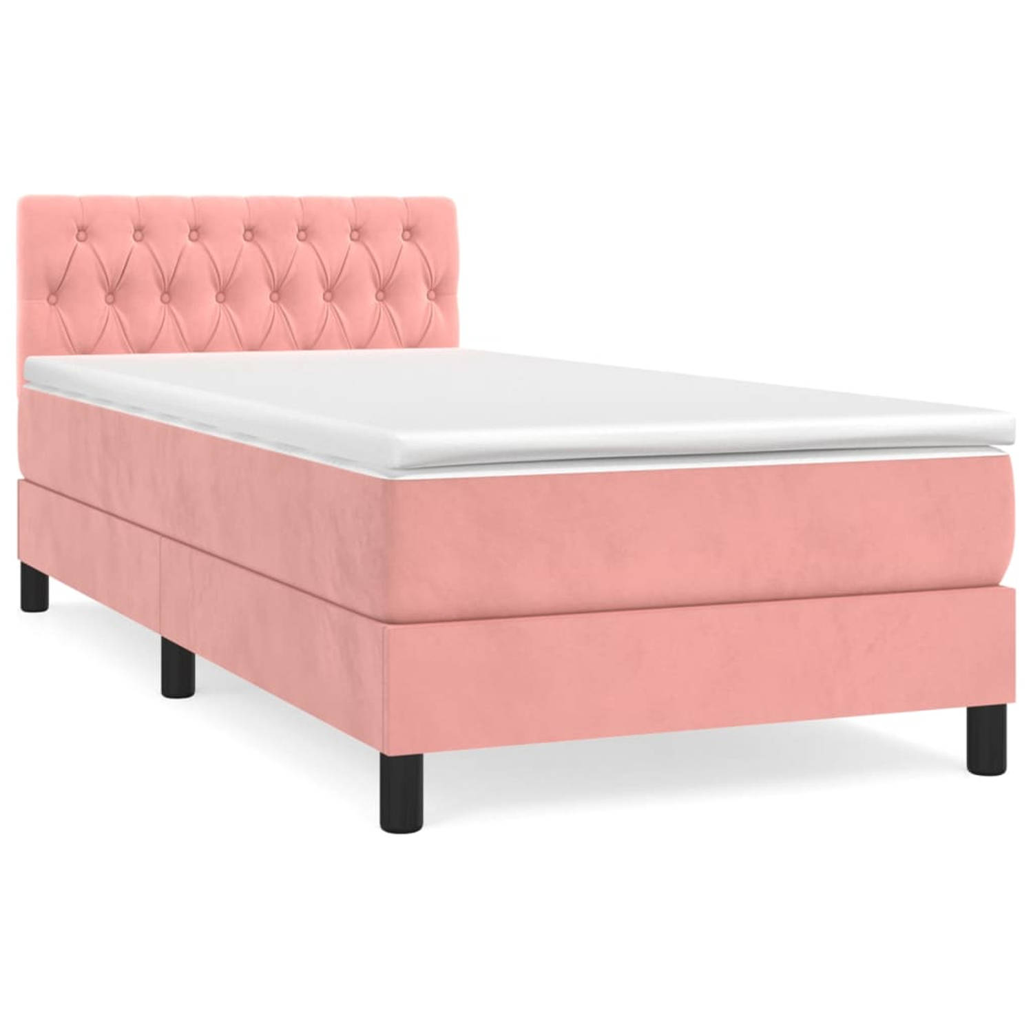 The Living Store Boxspring met matras fluweel roze 100x200 cm - Bed