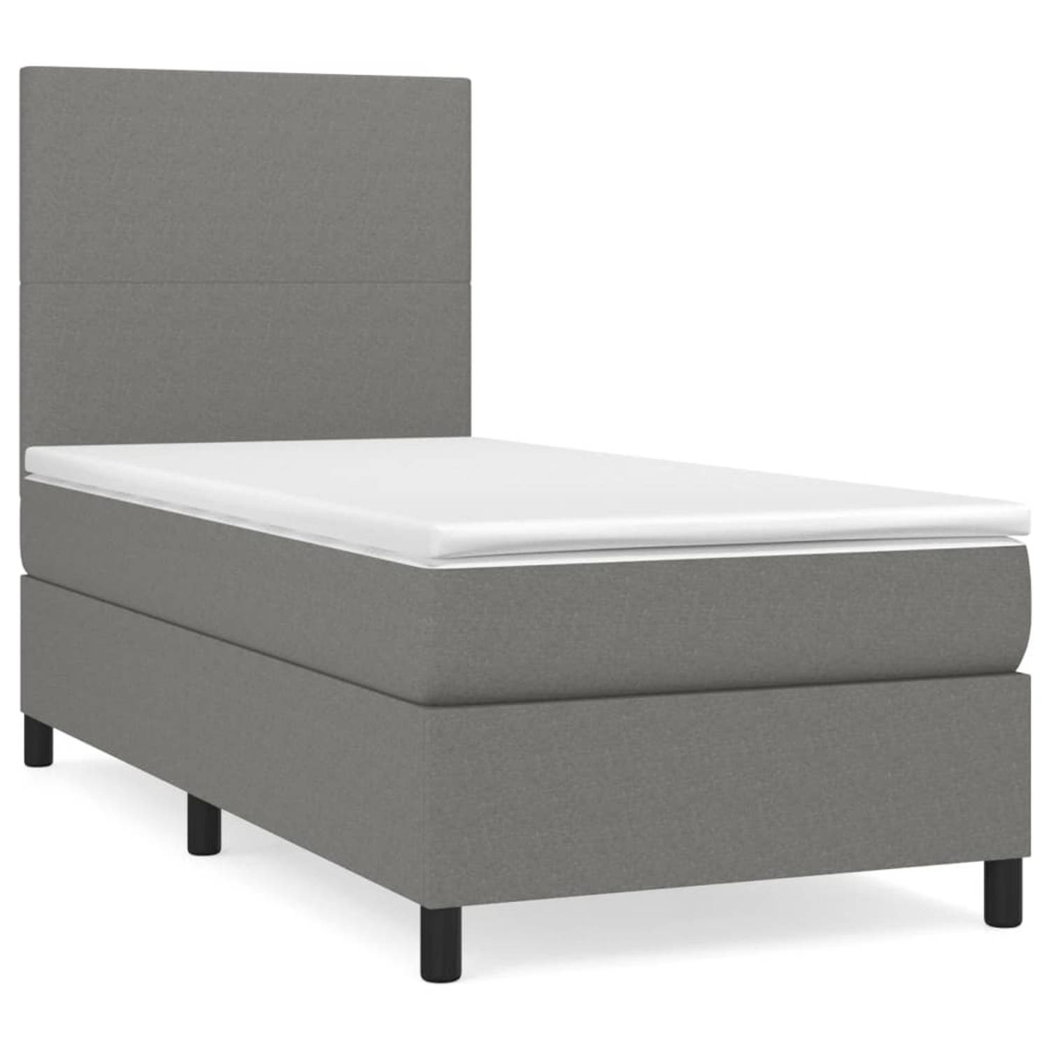 The Living Store Boxspringbed Donkergrijs 203x83x118/128 cm - Pocketvering matras 80x200x20 cm - Huidvriendelijk topmatras 80x200x5 cm