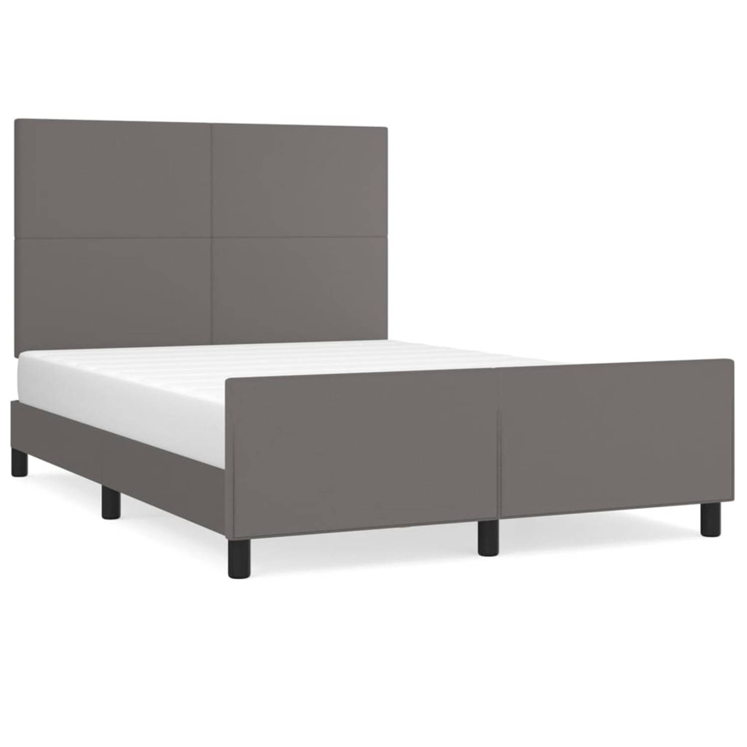 The Living Store Bedframe met hoofdbord kunstleer grijs 140x190 cm - Bed