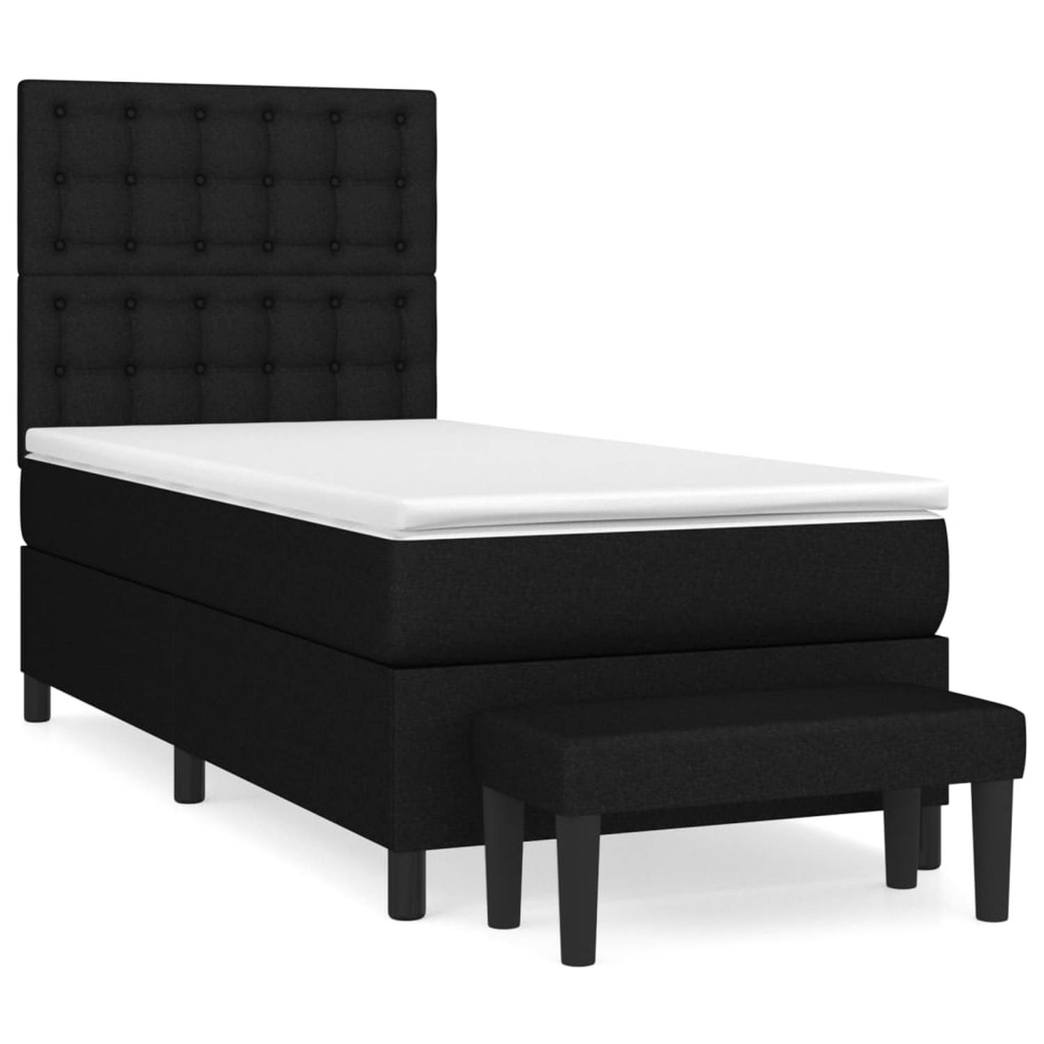 The Living Store Boxspringbed - Comfort Plus - Bed - 193 x 90 x 118/128 cm - Zwart stof - Hoofdbord verstelbaar - Pocketvering matras - Middelharde ondersteuning - Huidvriendelijk
