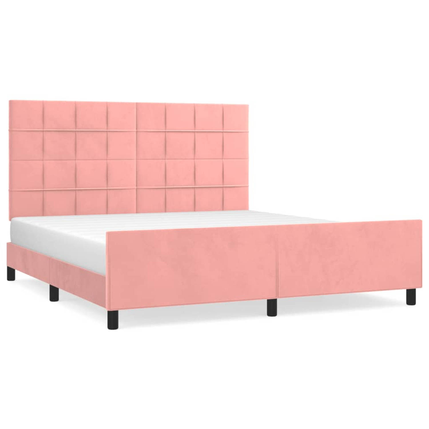 The Living Store Bedframe met hoofdeinde fluweel roze 180x200 cm - Bed