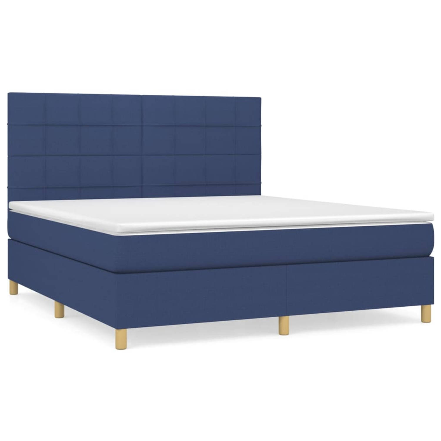 The Living Store Boxspring met matras stof blauw 180x200 cm - Bed