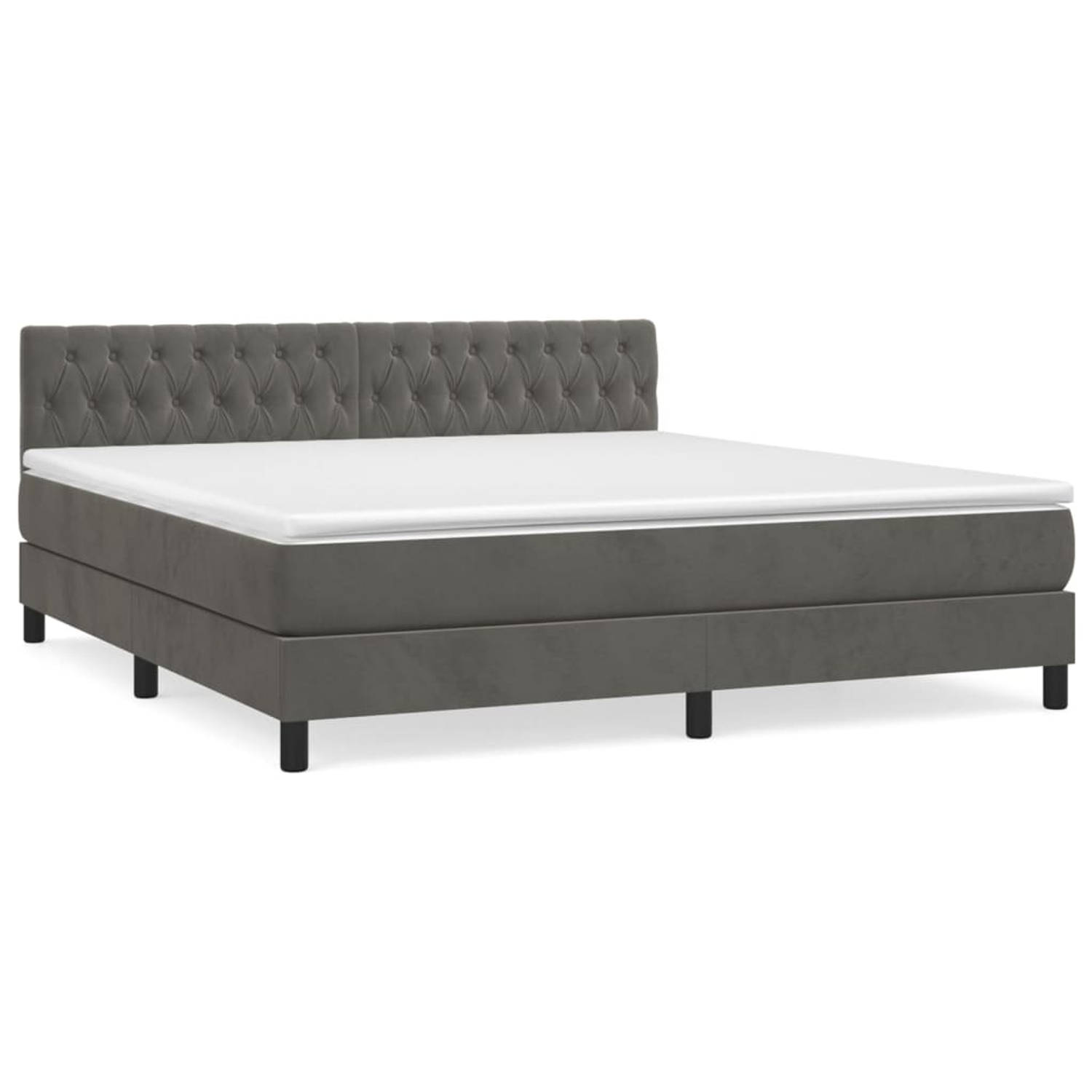 The Living Store Boxspring met matras fluweel donkergrijs 180x200 cm - Bed