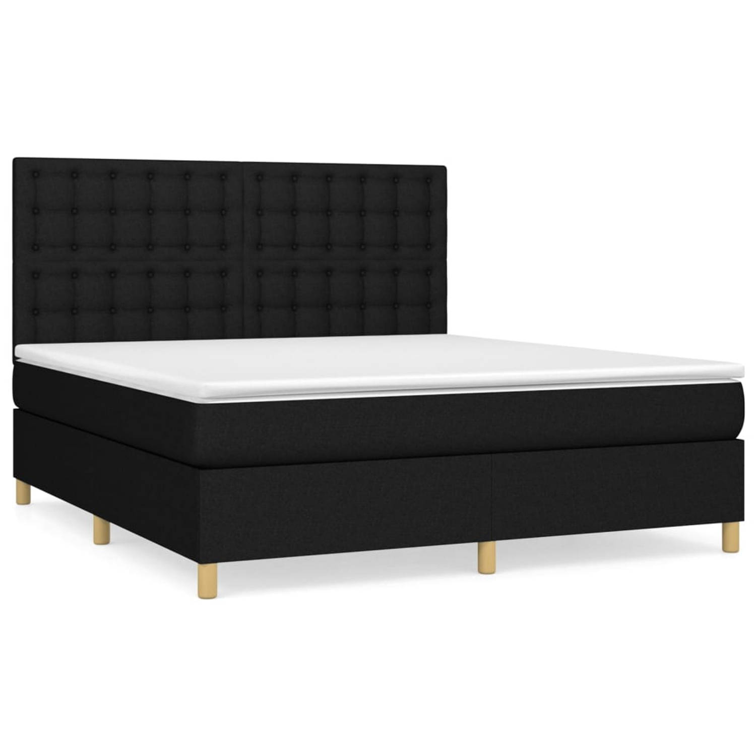 The Living Store Boxspring met matras stof zwart 180x200 cm - Bed