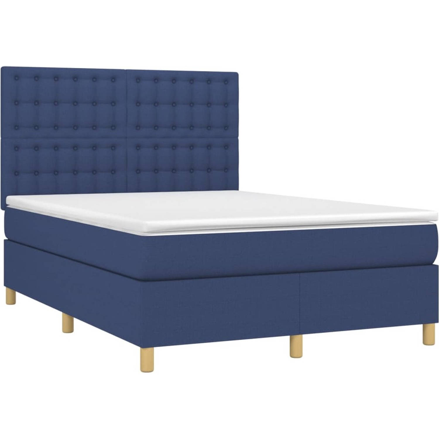 The Living Store Boxspringbed - Comfort - Bed - 203 x 144 x 118/128 cm - Blauw - Duurzaam materiaal