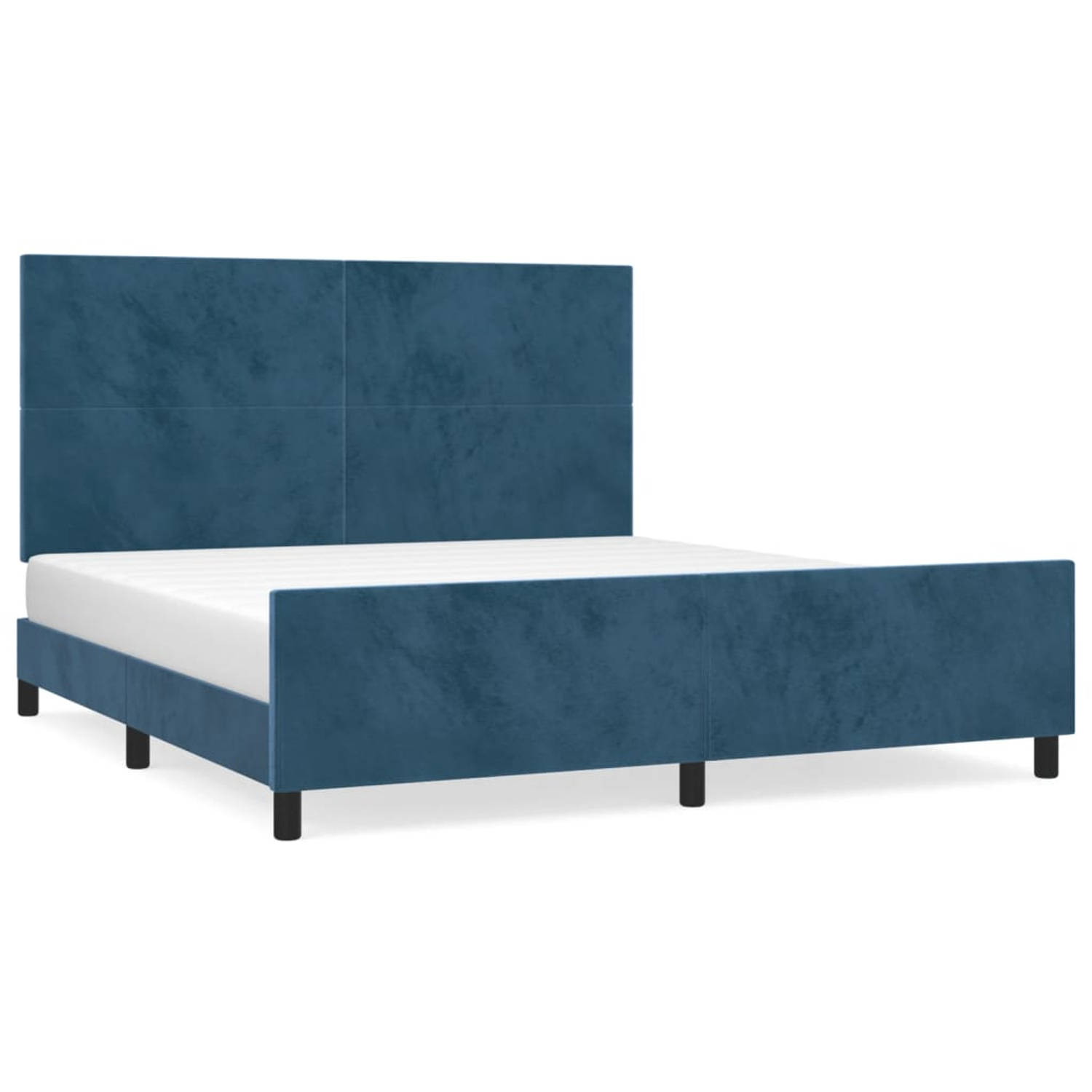 The Living Store Bedframe met hoofdeinde fluweel donkerblauw 180x200 cm - Bed