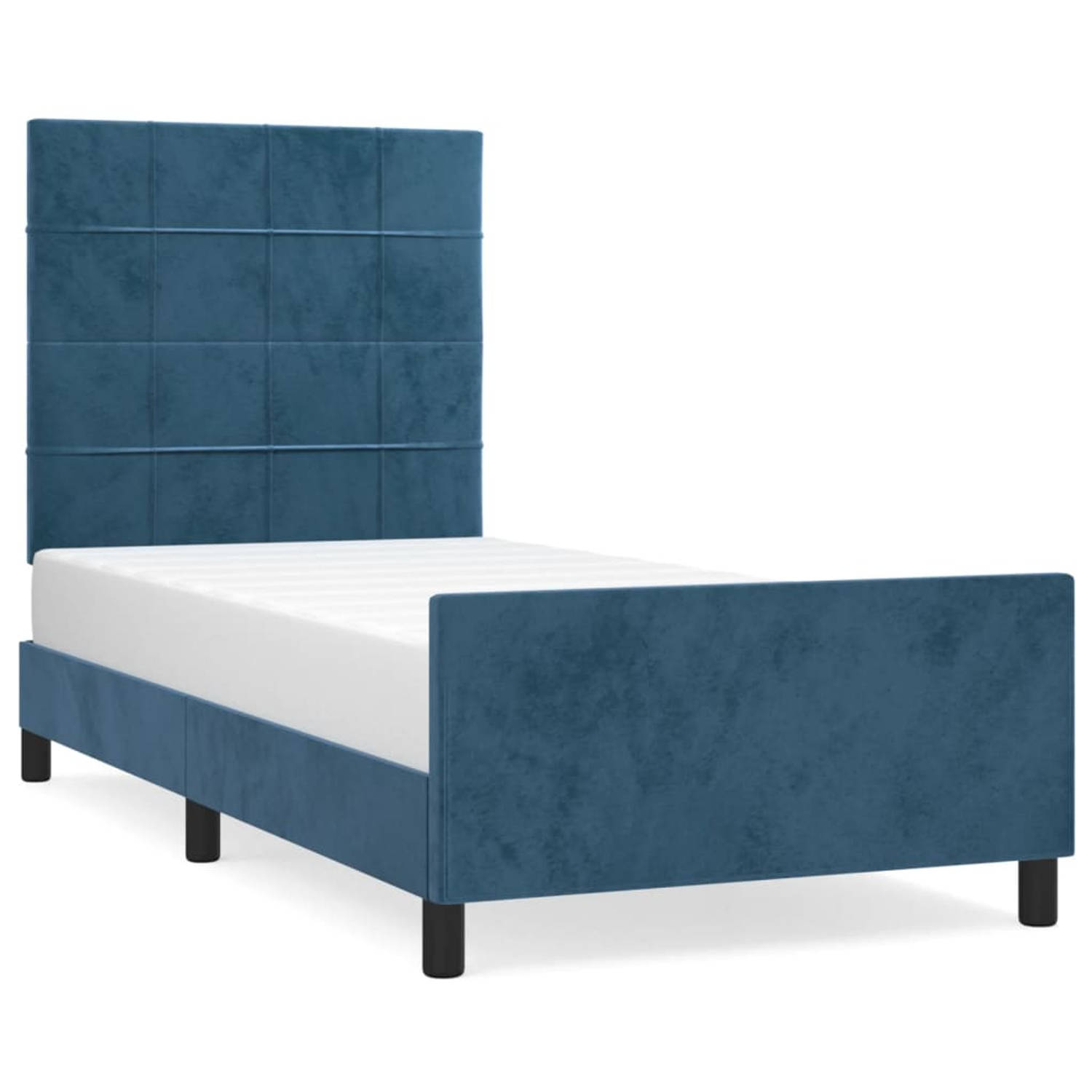 The Living Store Bedframe met hoofdeinde fluweel donkerblauw 90x200 cm - Bed