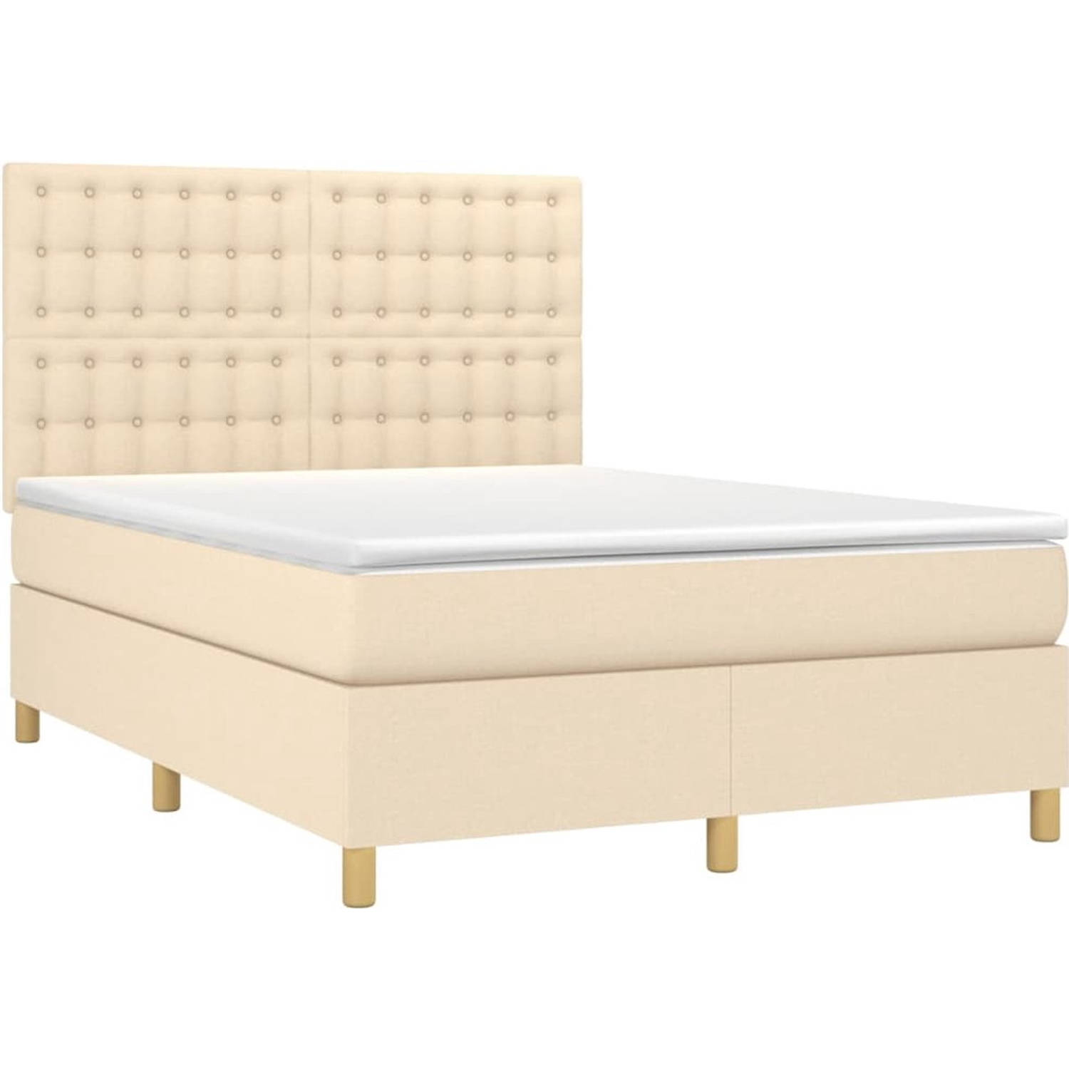 The Living Store Boxspringbed - Bedframe - hoofdeind - matras - topmatras - 193x144x118/128 cm - Crème - Duurzaam