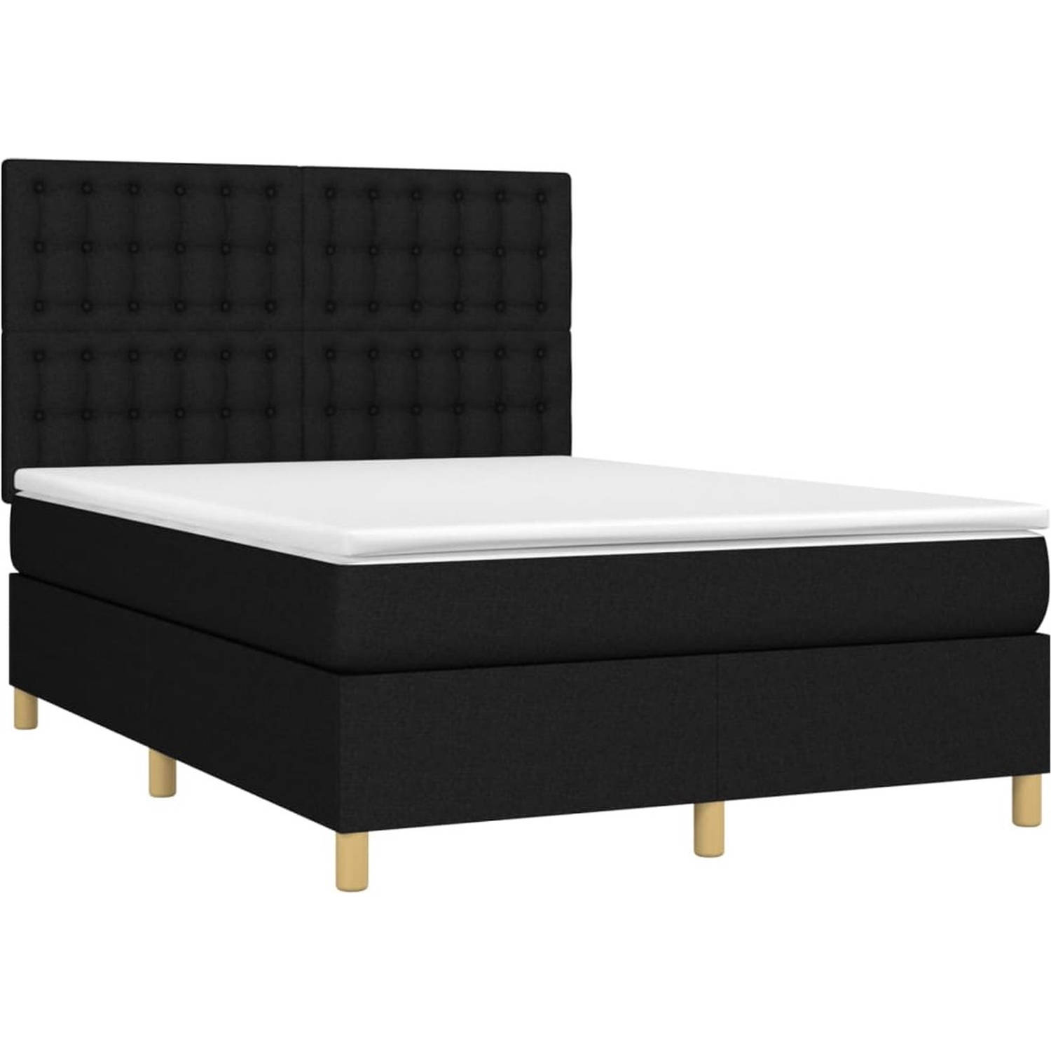 The Living Store Boxspringbed - Comfort - Bed - 193 x 144 x 118/128 cm - Zwart stof - Verstelbaar hoofdbord -