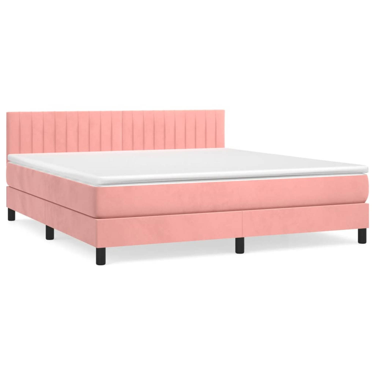 The Living Store Boxspringbed - Zacht fluwelen bed met praktisch hoofdbord - Pocketvering matras voor middelharde ondersteuning - Huidvriendelijk topmatras - Kleur- roze - Afmeting